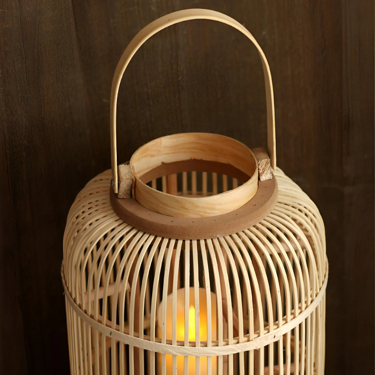 Handmade Bamboo Weaving LED Candle Lantern Floor Lamp - Image 7