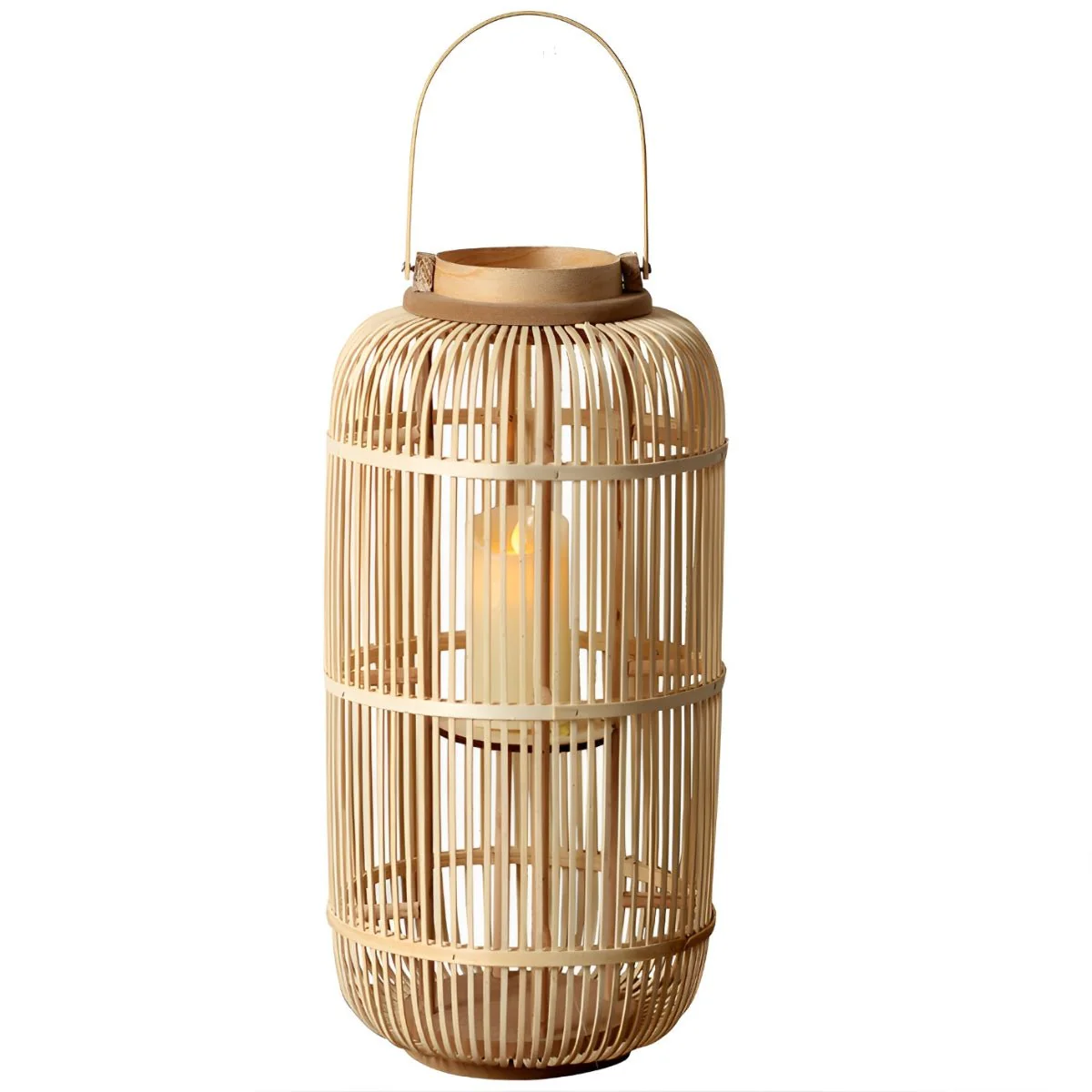 Handmade Bamboo Weaving LED Candle Lantern Floor Lamp - Image 9