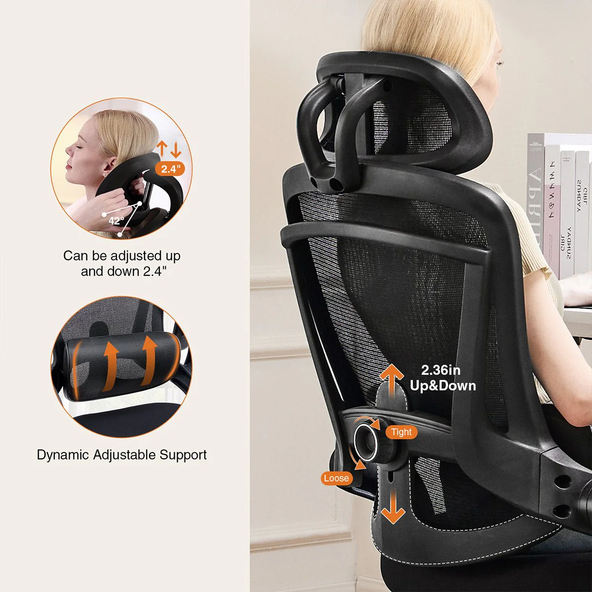 Ergonomic Office Chair Desk Chair Mesh Headrest&Lumbar Support Computer Chair - Image 5