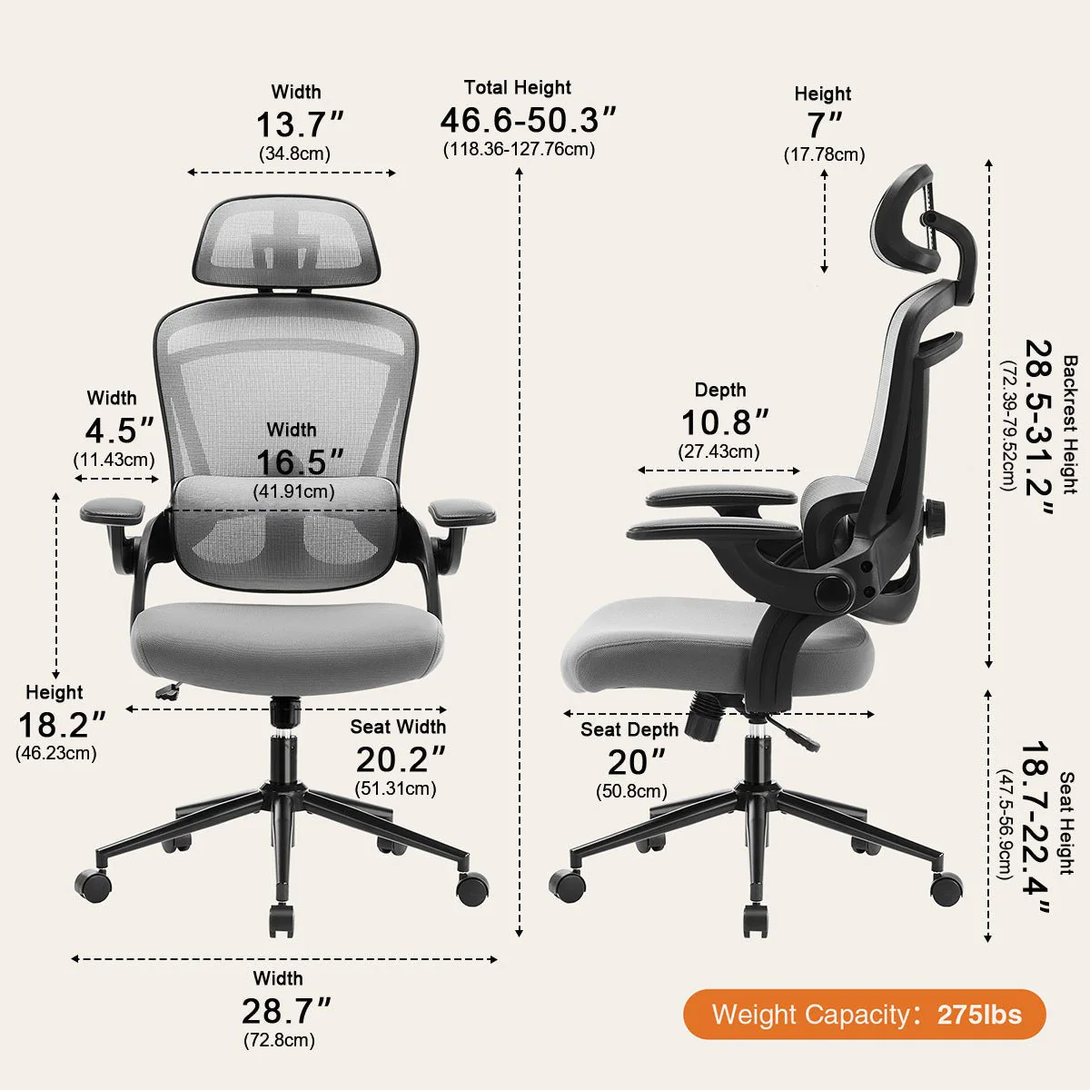 Ergonomic Office Chair Desk Chair Mesh Headrest&Lumbar Support Computer Chair - Image 7