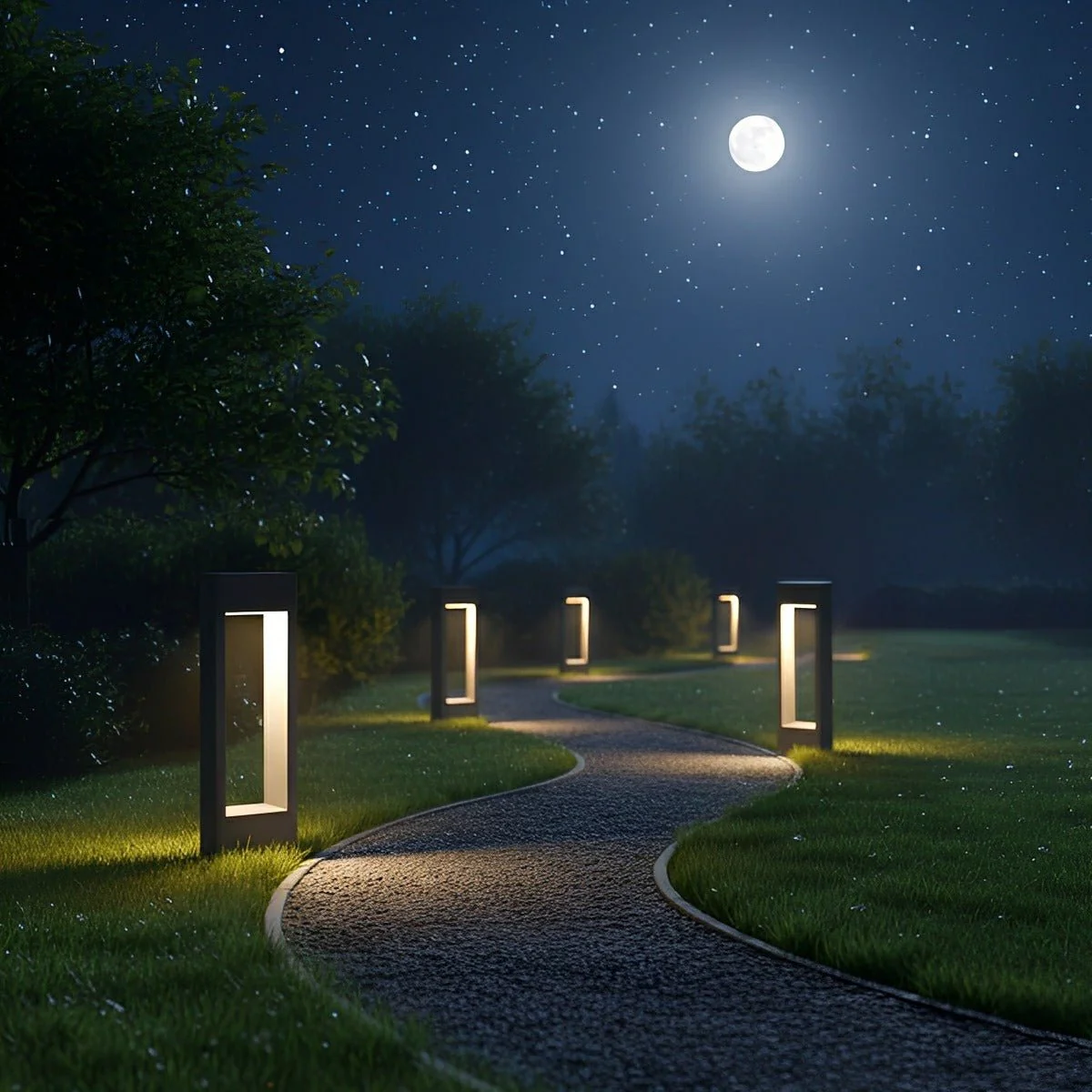 Hollow Square Waterproof LED Black Modern Outdoor Lawn Light Post Lights - Image 3