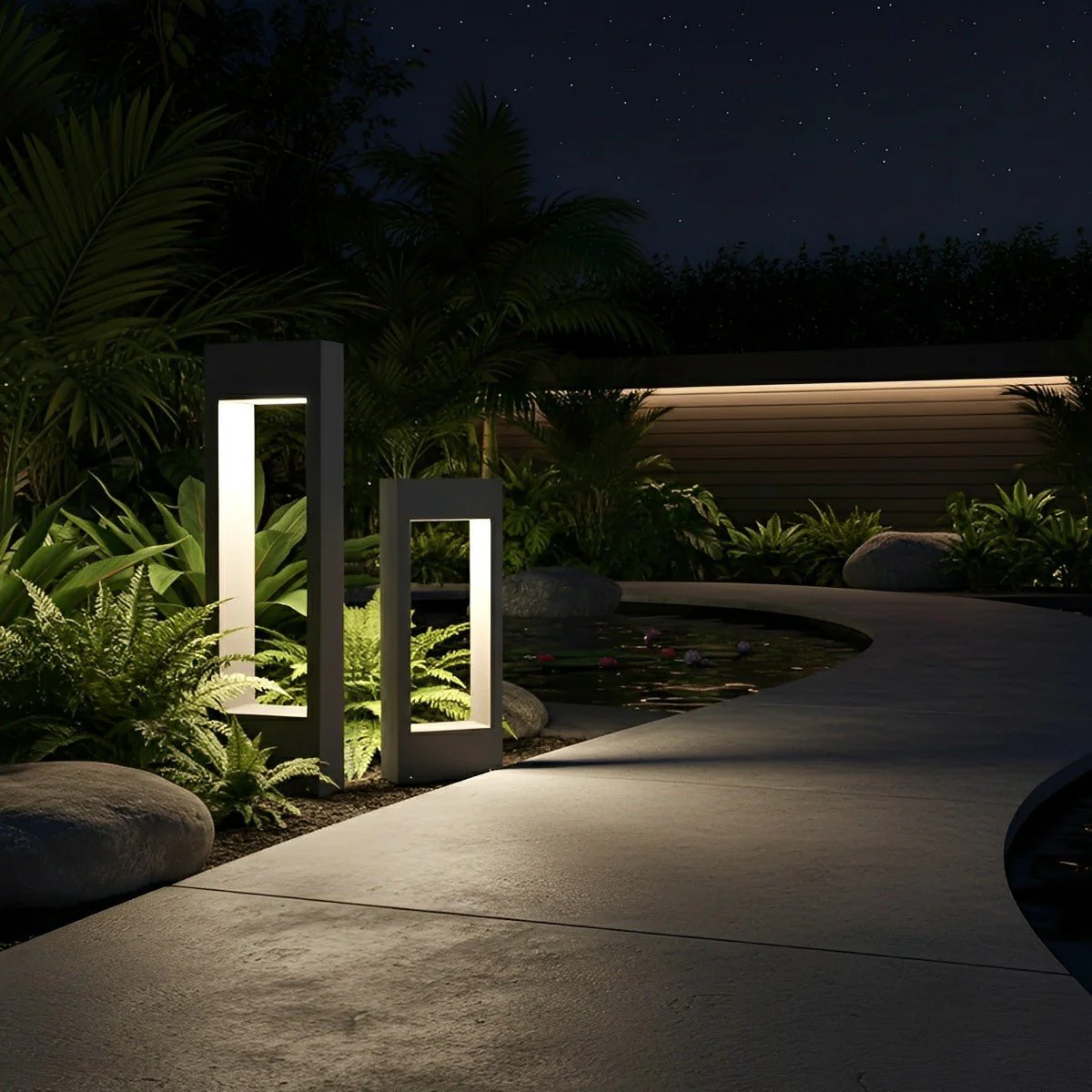 Hollow Square Waterproof LED Black Modern Outdoor Lawn Light Post Lights - Image 4