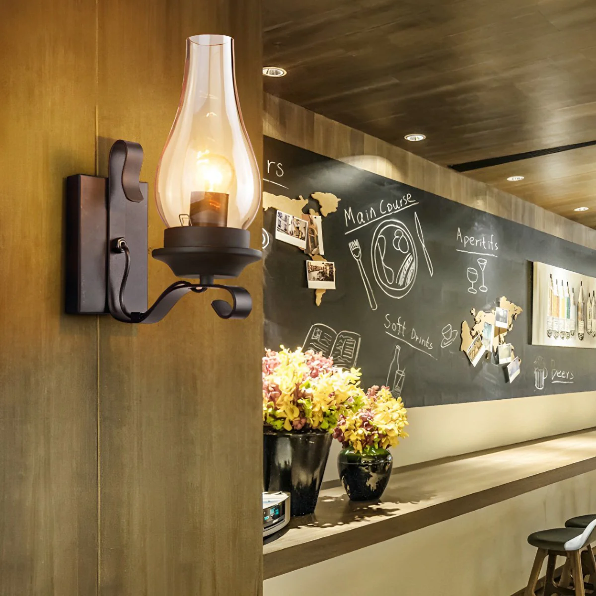 Indoor Industrial LED Kerosene Oil Lamp Wall Sconces - Image 5