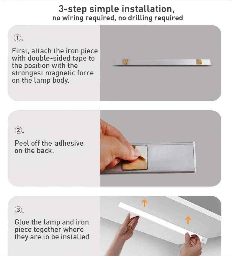 Intelligent Ultra-thin Dimmable Motion Sensor Wireless Strip LED Cabinet Light - Image 11