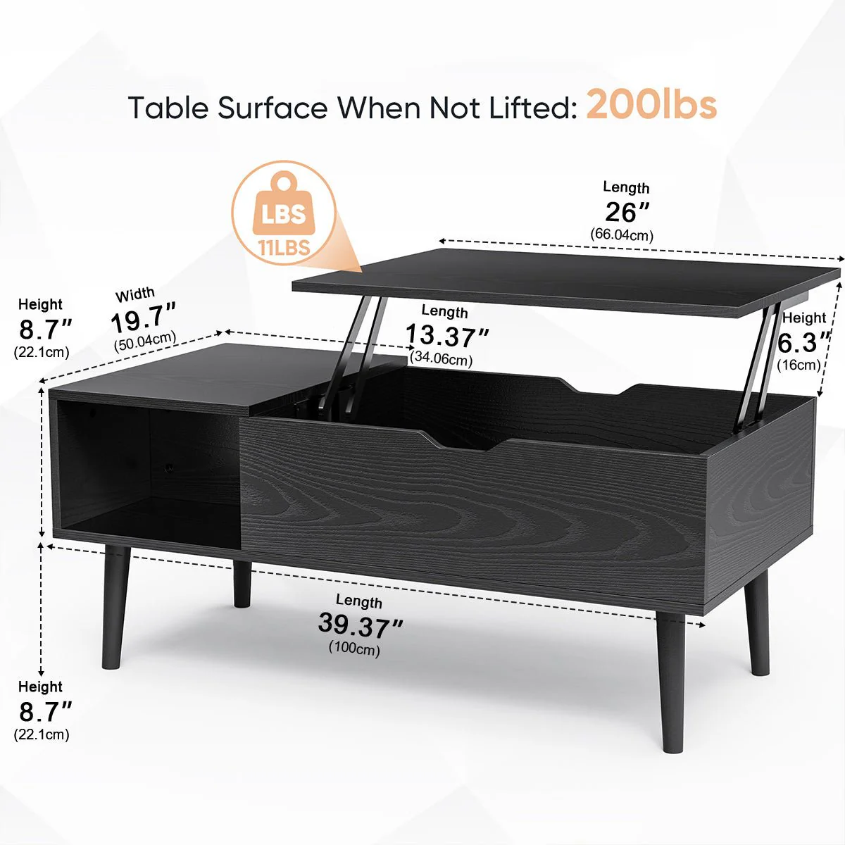 Modern Lift Tabletop Coffee Tables with Storage Shelf and Hidden Compartment - Image 7