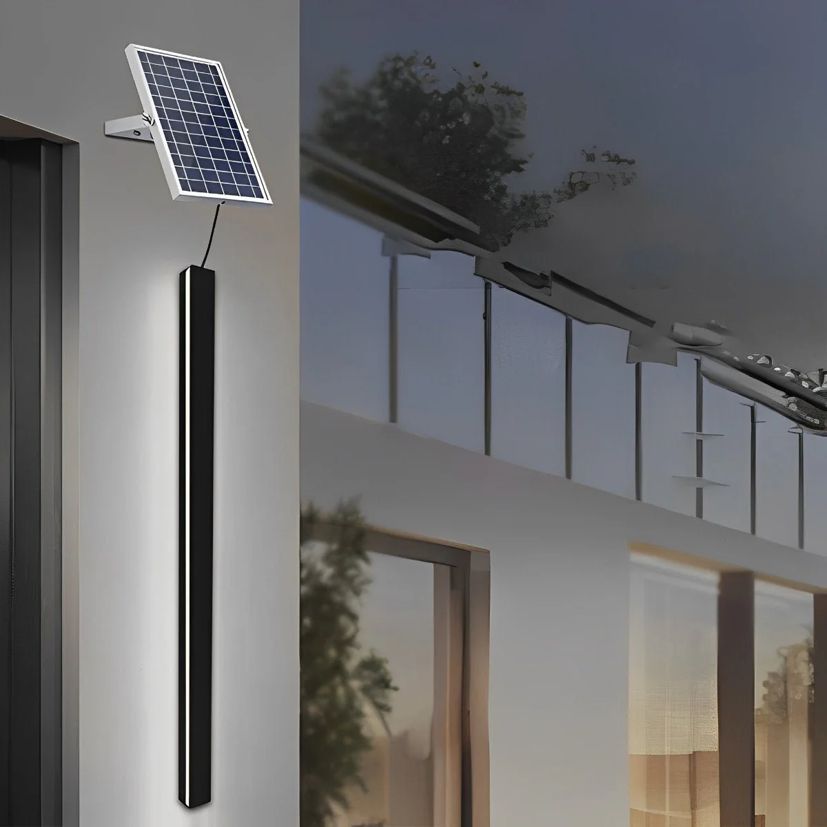 Minimalist Long Strip LED Waterproof Black Modern Solar Wall Light - Image 5