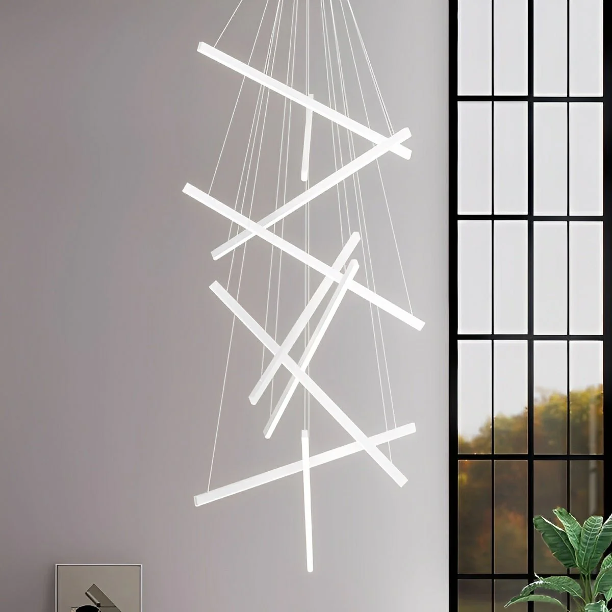 Minimalist Strip Stepless Dimming LED White Modern Chandelier - Image 6