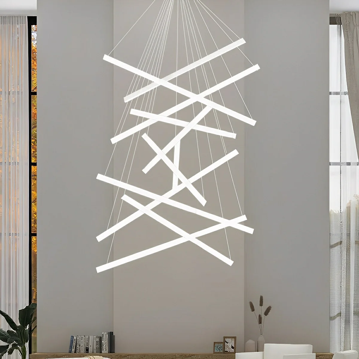 Minimalist Strip Stepless Dimming LED White Modern Chandelier - Image 7