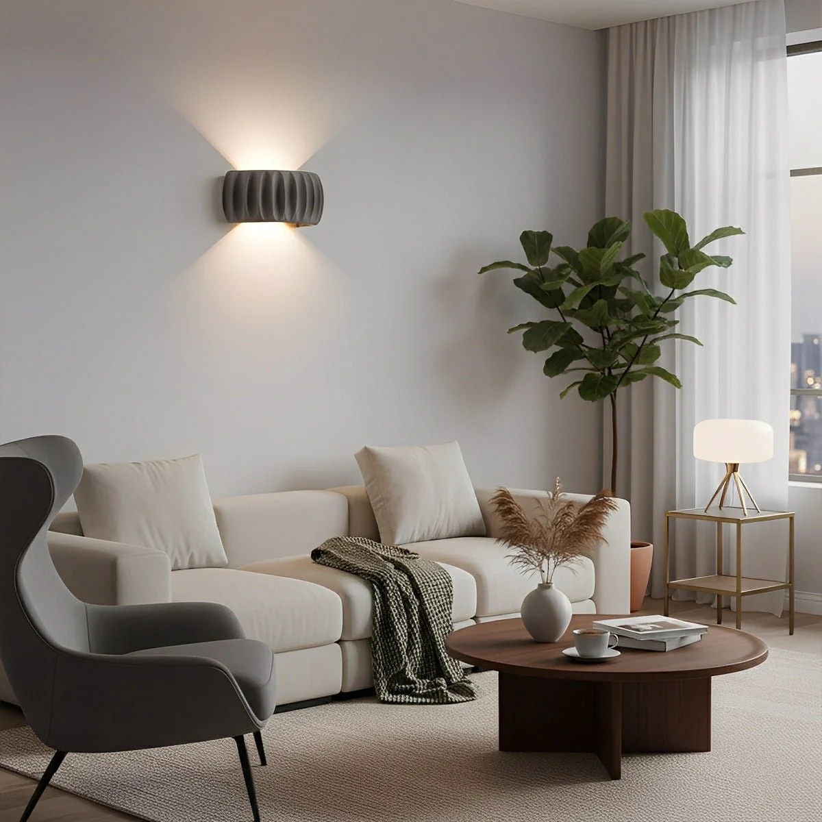 Modern Arc Concrete Carve Up and Down LED Wall Sconces - Image 4