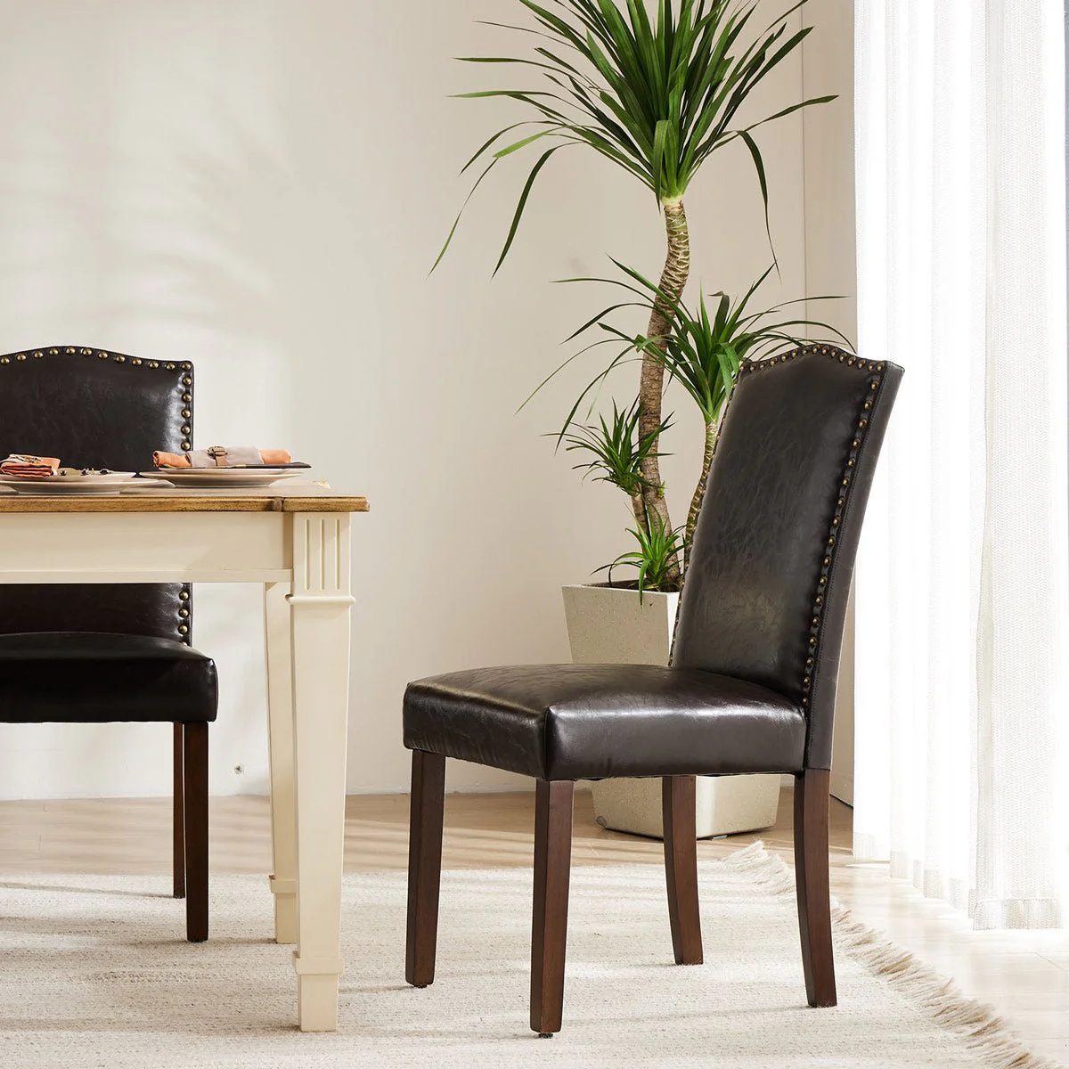 Modern Luxury Soft Fabric Rivet Armless Dining Chairs - Image 3