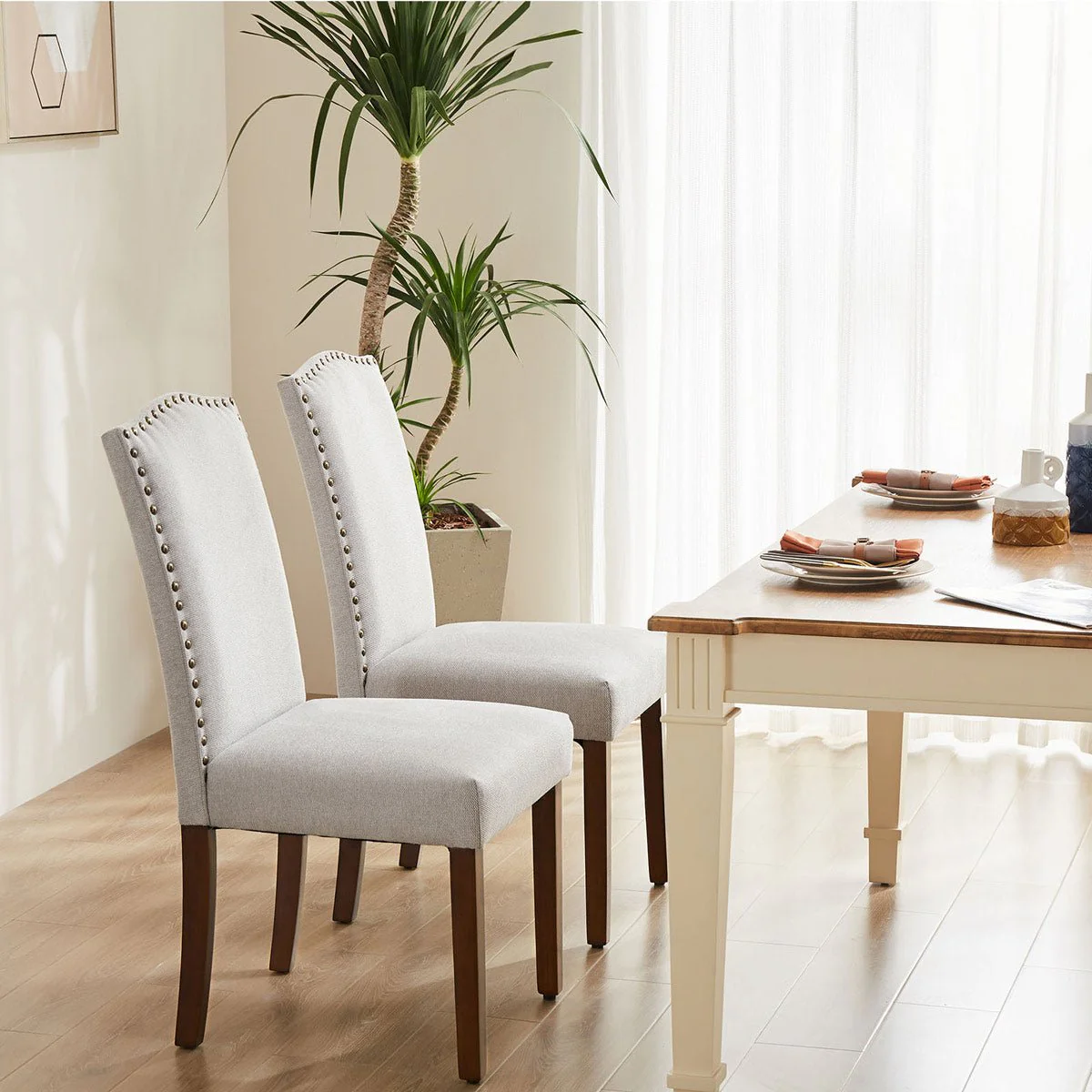 Modern Luxury Soft Fabric Rivet Armless Dining Chairs - Image 4