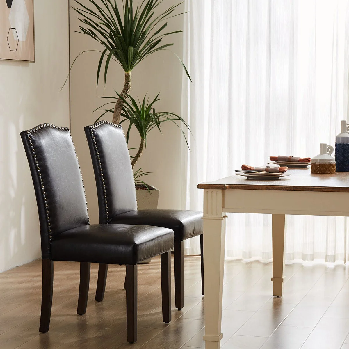 Modern Luxury Soft Fabric Rivet Armless Dining Chairs - Image 5