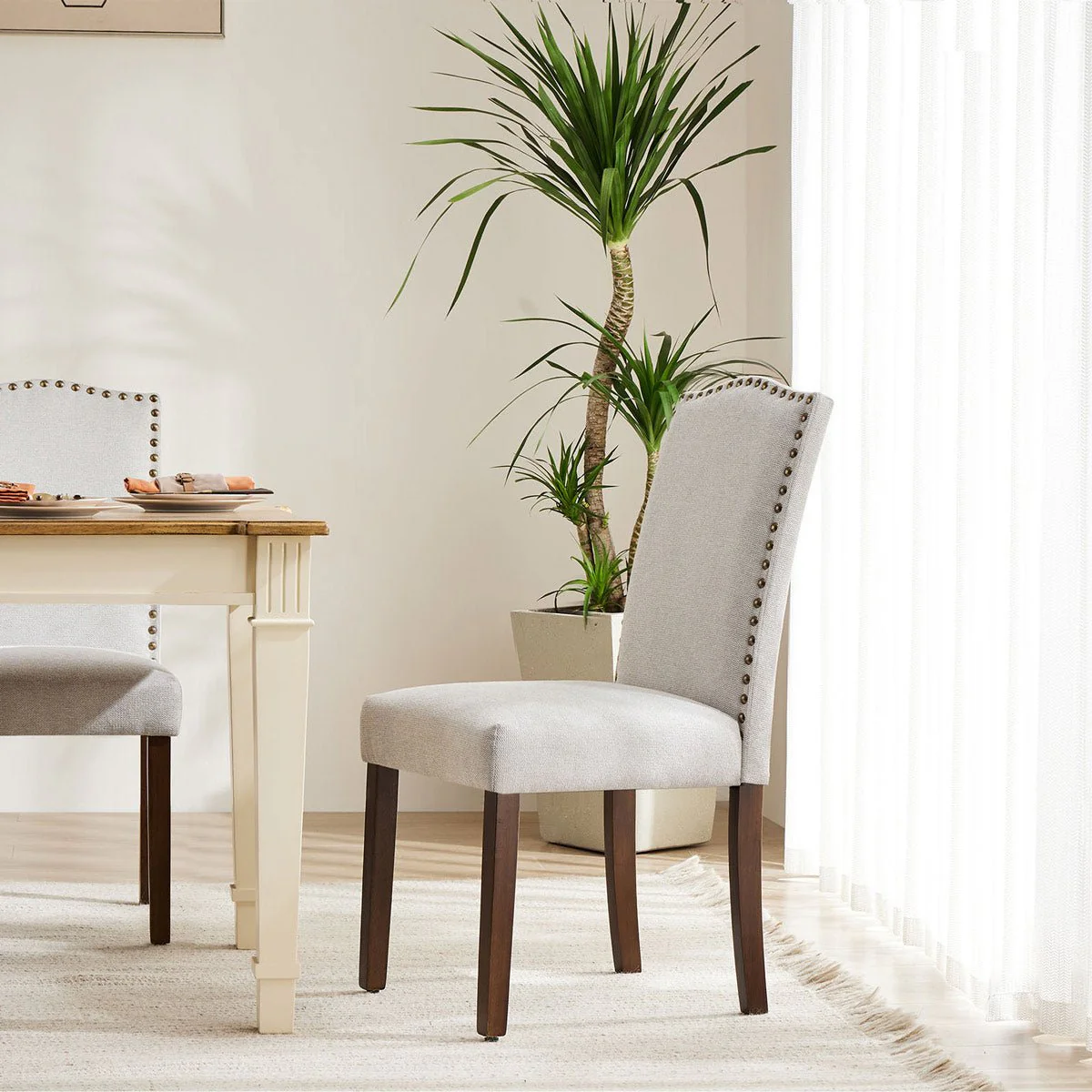 Modern Luxury Soft Fabric Rivet Armless Dining Chairs - Image 6