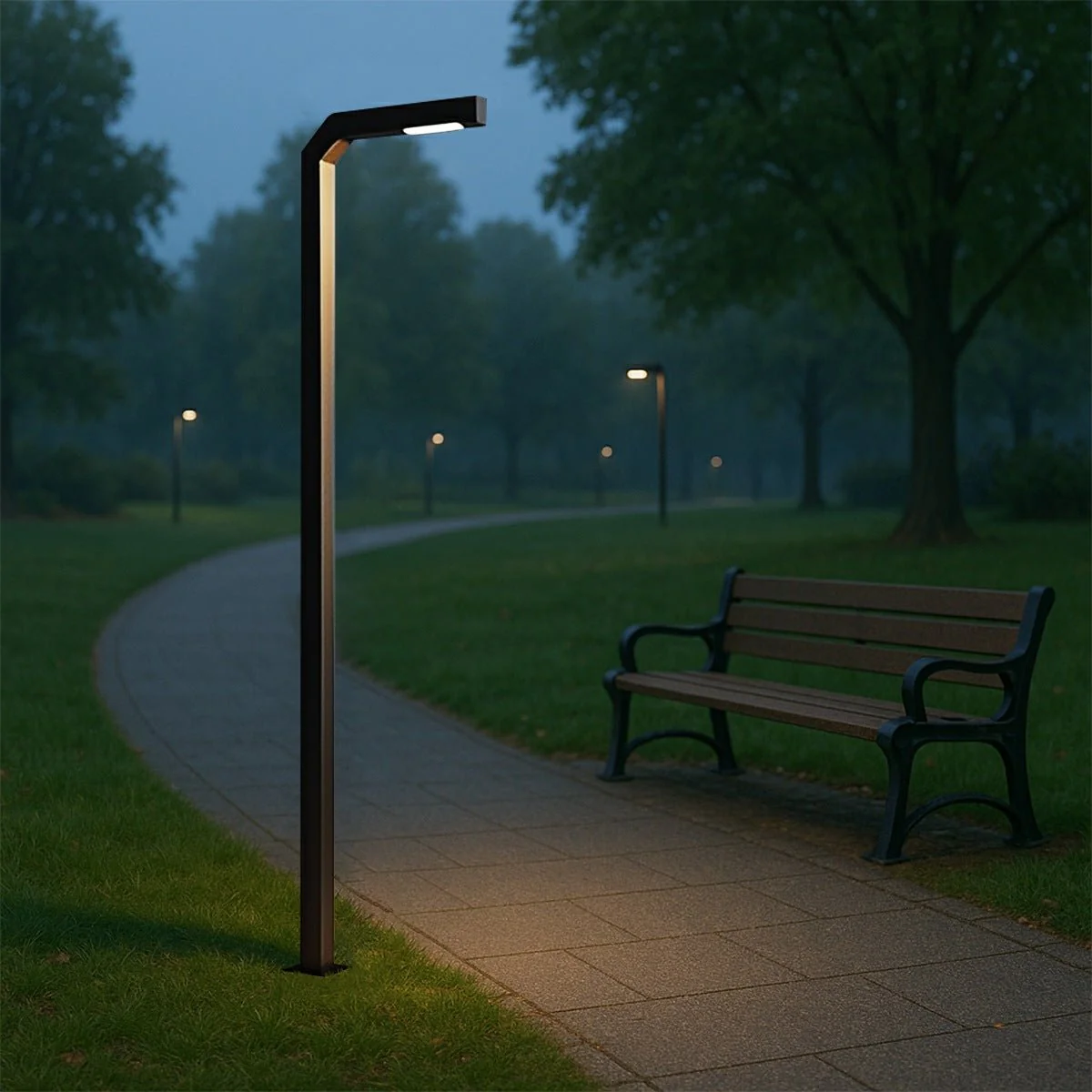 Modern Black LED Column Outdoor Pole Street Light - Image 6