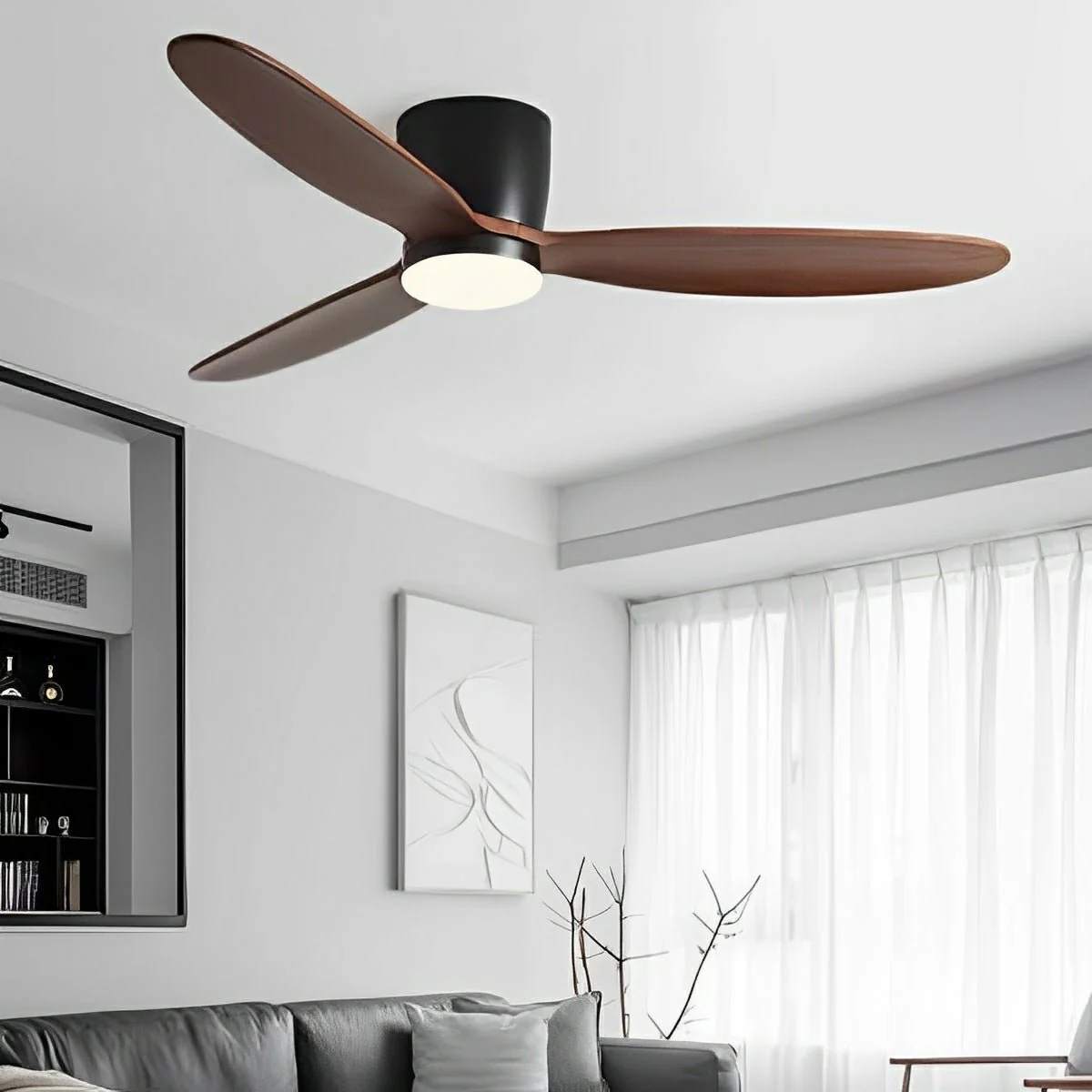 Modern Wood Grain Reverse 6-Speed DC Motor Inverter Ceiling Fan Light - Image 4