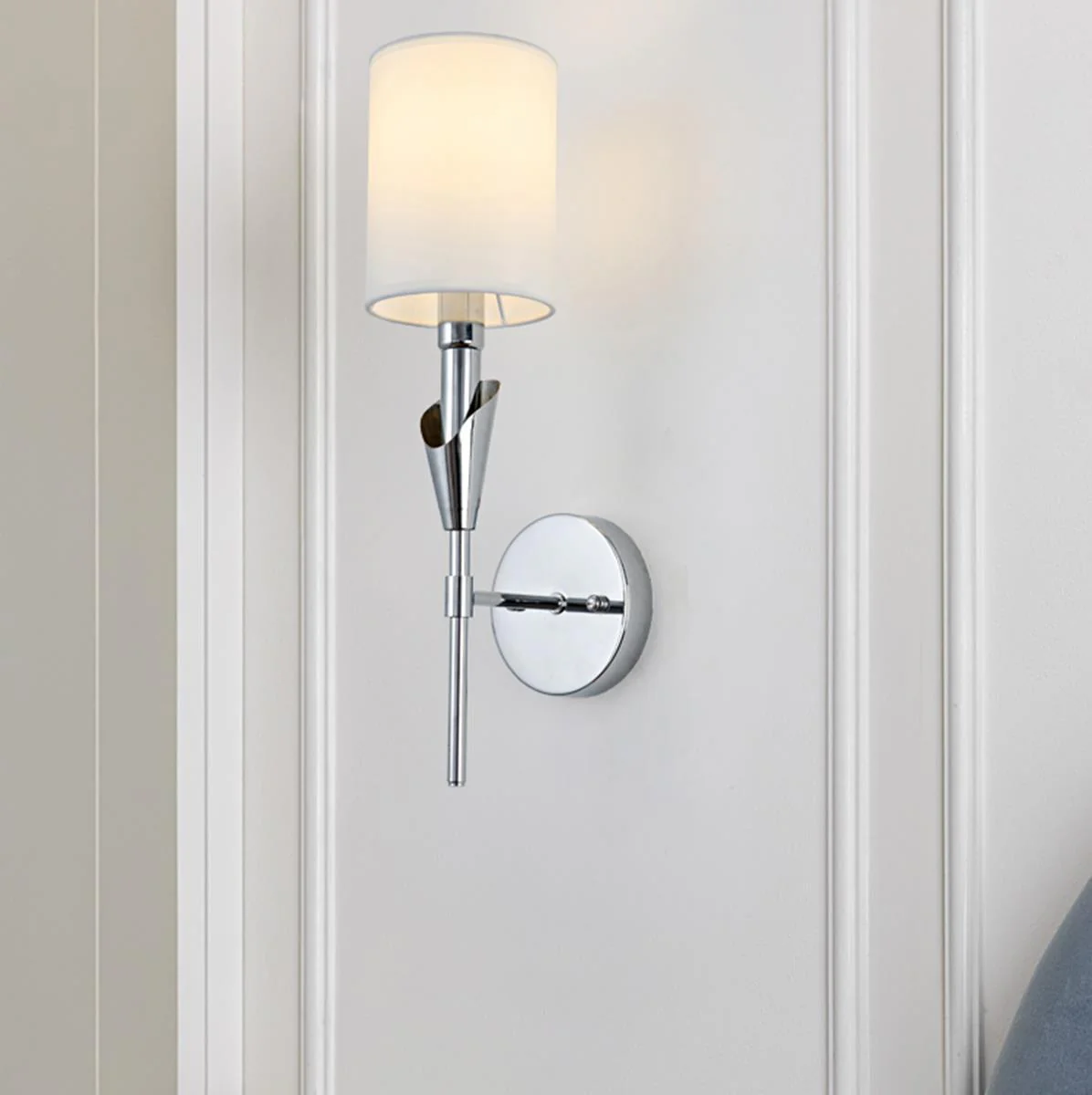 Modern Indoor Wall Sconces with White Fabric Shade - Image 2