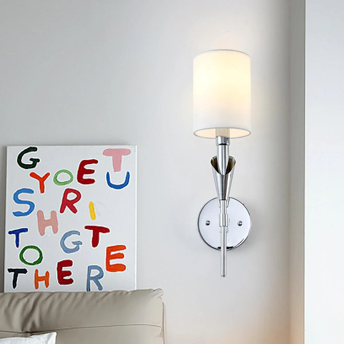 Modern Indoor Wall Sconces with White Fabric Shade - Image 3