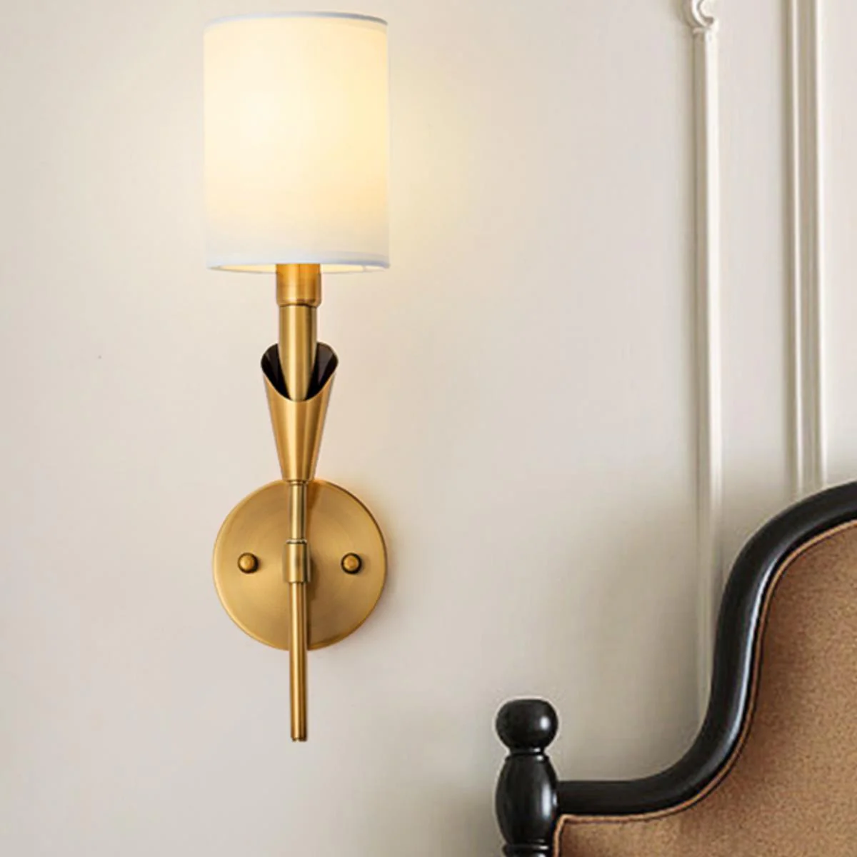 Modern Indoor Wall Sconces with White Fabric Shade - Image 4