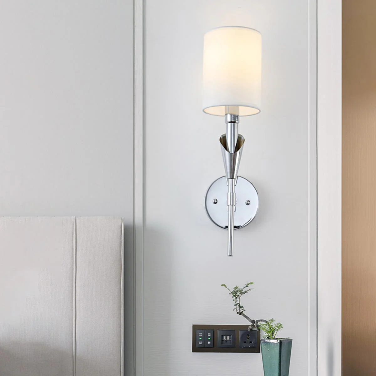 Modern Indoor Wall Sconces with White Fabric Shade - Image 5