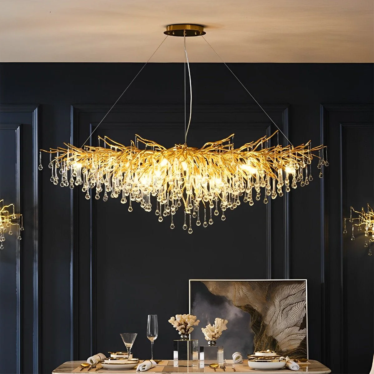 Modern Luxury Gold Tree Branch Teardrop Dimmable Chandelier Lights - Image 3