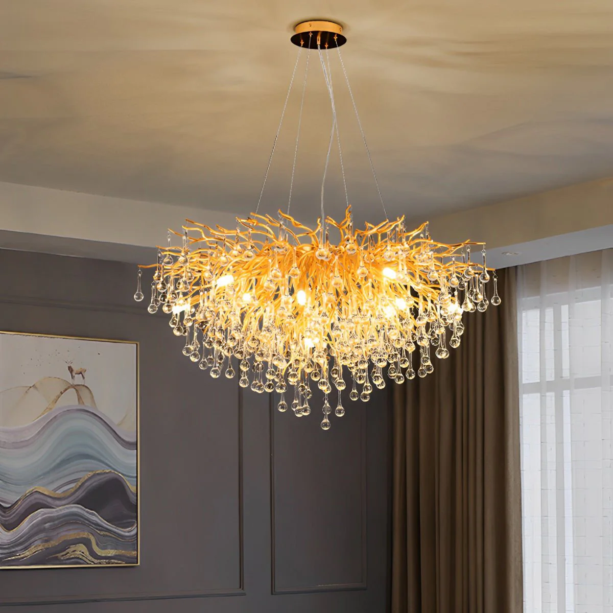 Modern Luxury Gold Tree Branch Teardrop Dimmable Chandelier Lights - Image 4