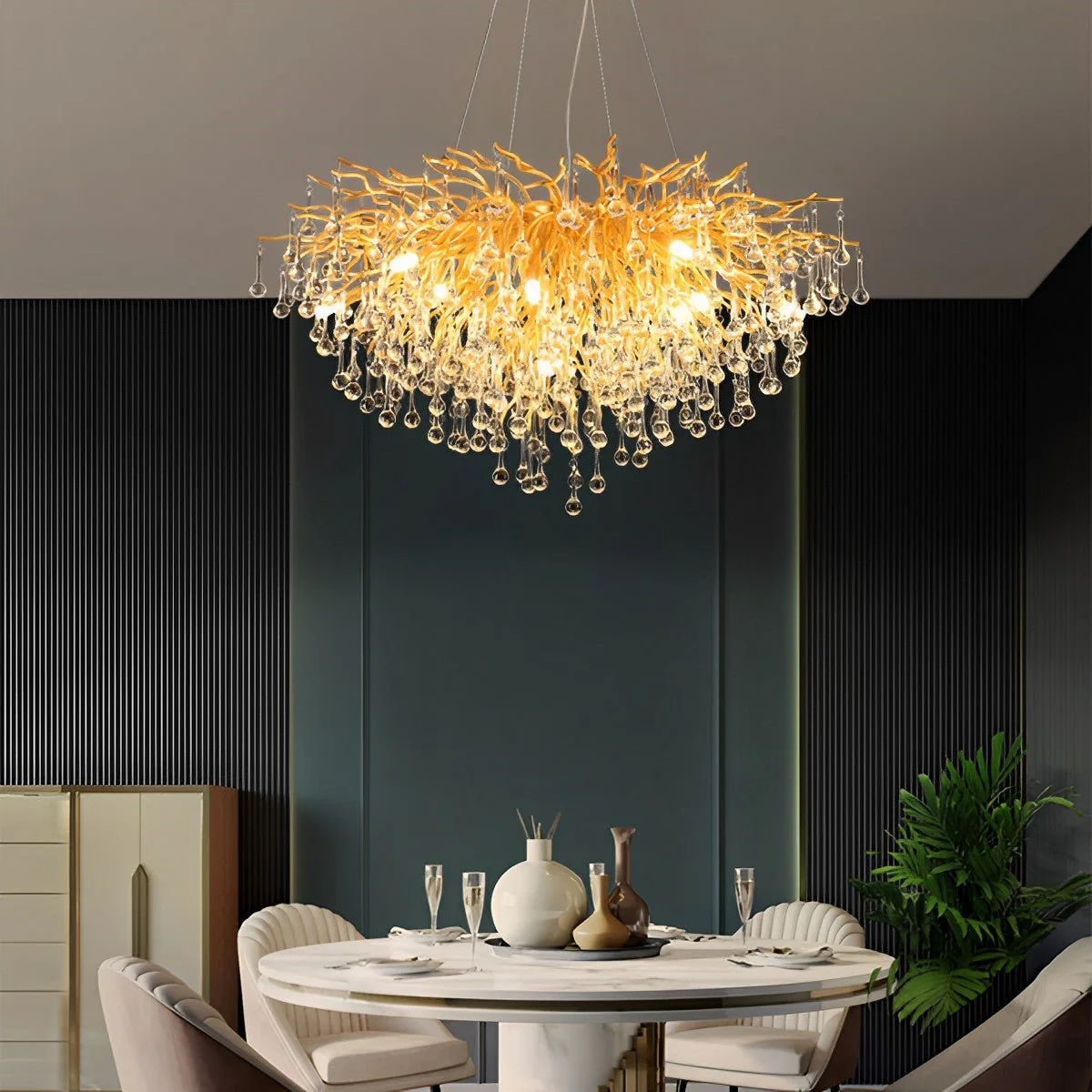 Modern Luxury Gold Tree Branch Teardrop Dimmable Chandelier Lights - Image 5