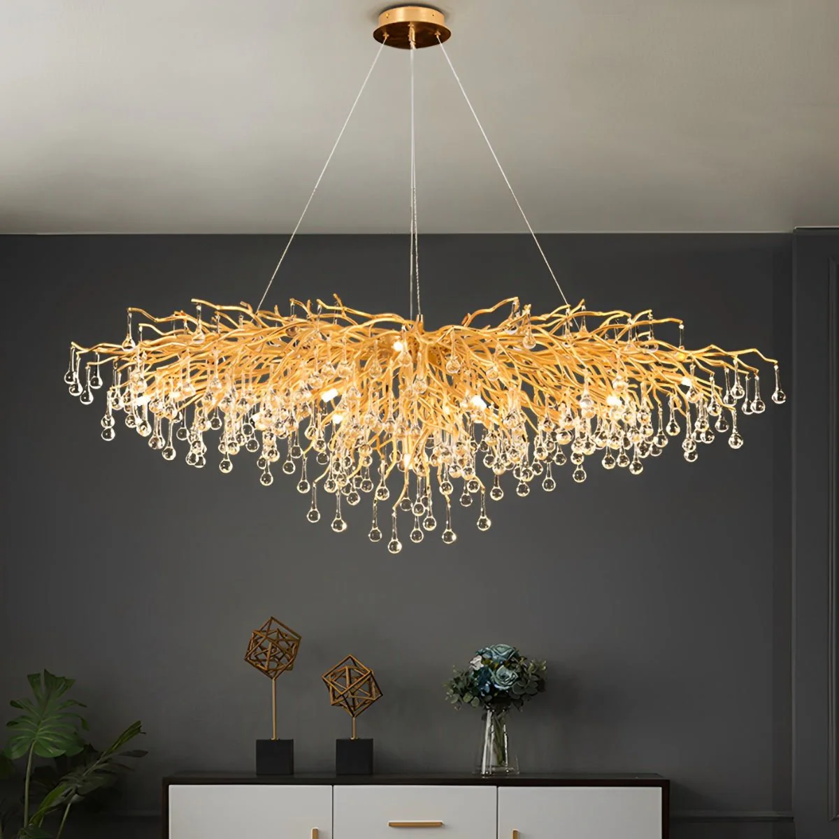 Modern Luxury Gold Tree Branch Teardrop Dimmable Chandelier Lights - Image 6