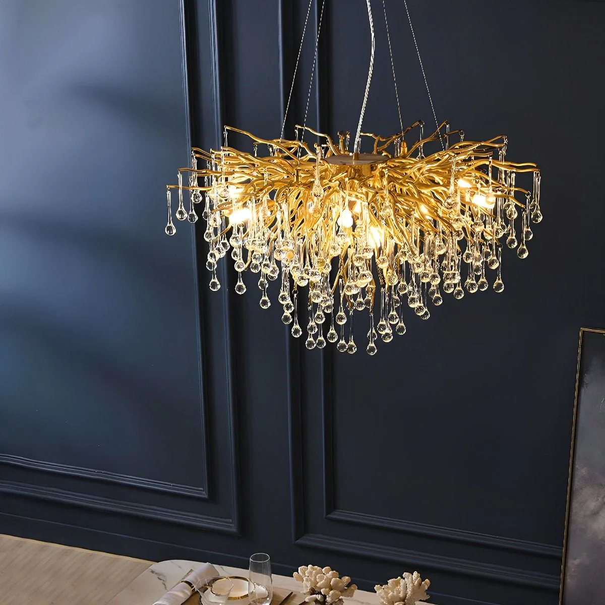 Modern Luxury Gold Tree Branch Teardrop Dimmable Chandelier Lights - Image 7