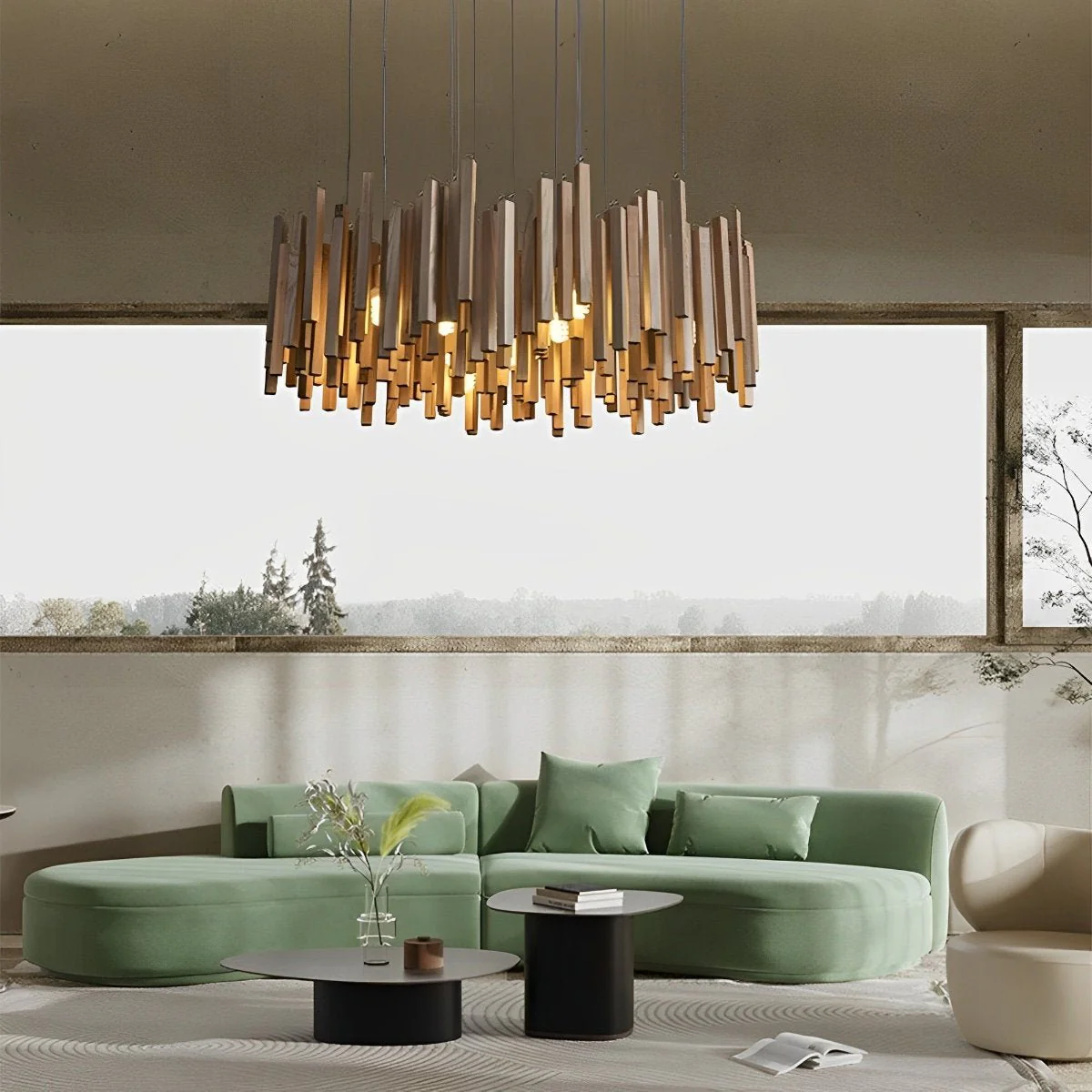 Flyachilles Modern Minimalist Wood Firewood Stick Chandelier Light - Image 12