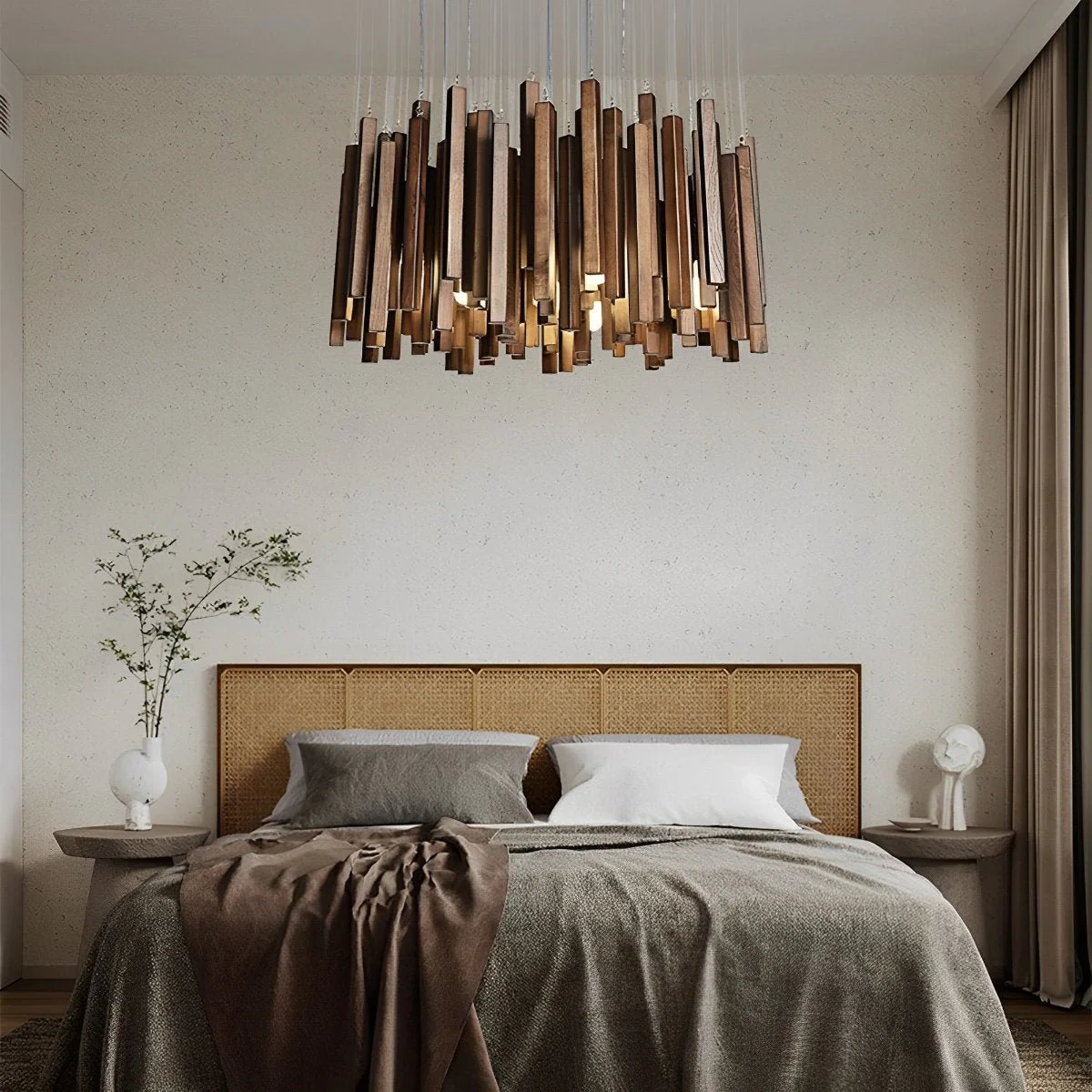 Flyachilles Modern Minimalist Wood Firewood Stick Chandelier Light - Image 15