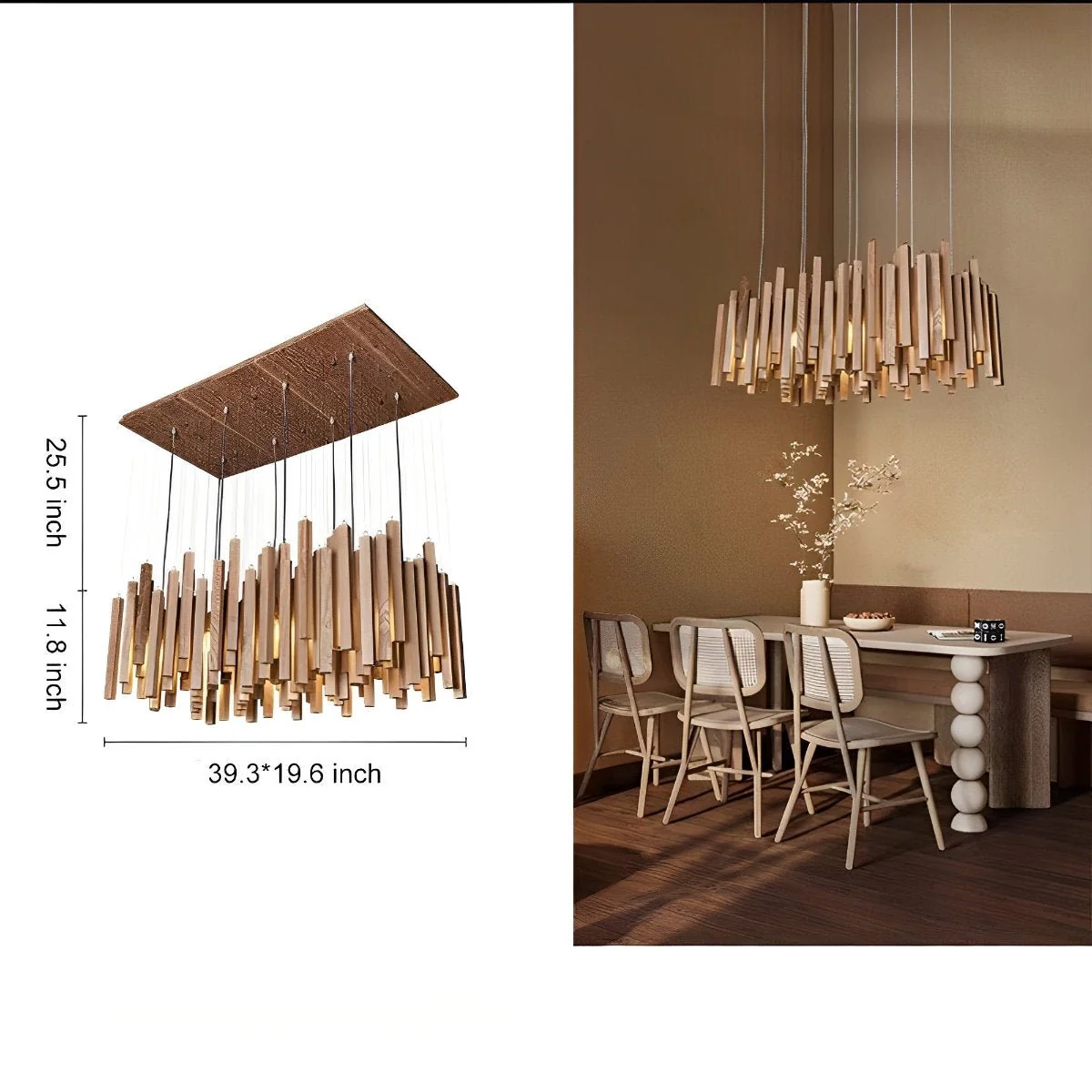 Flyachilles Modern Minimalist Wood Firewood Stick Chandelier Light - Image 16
