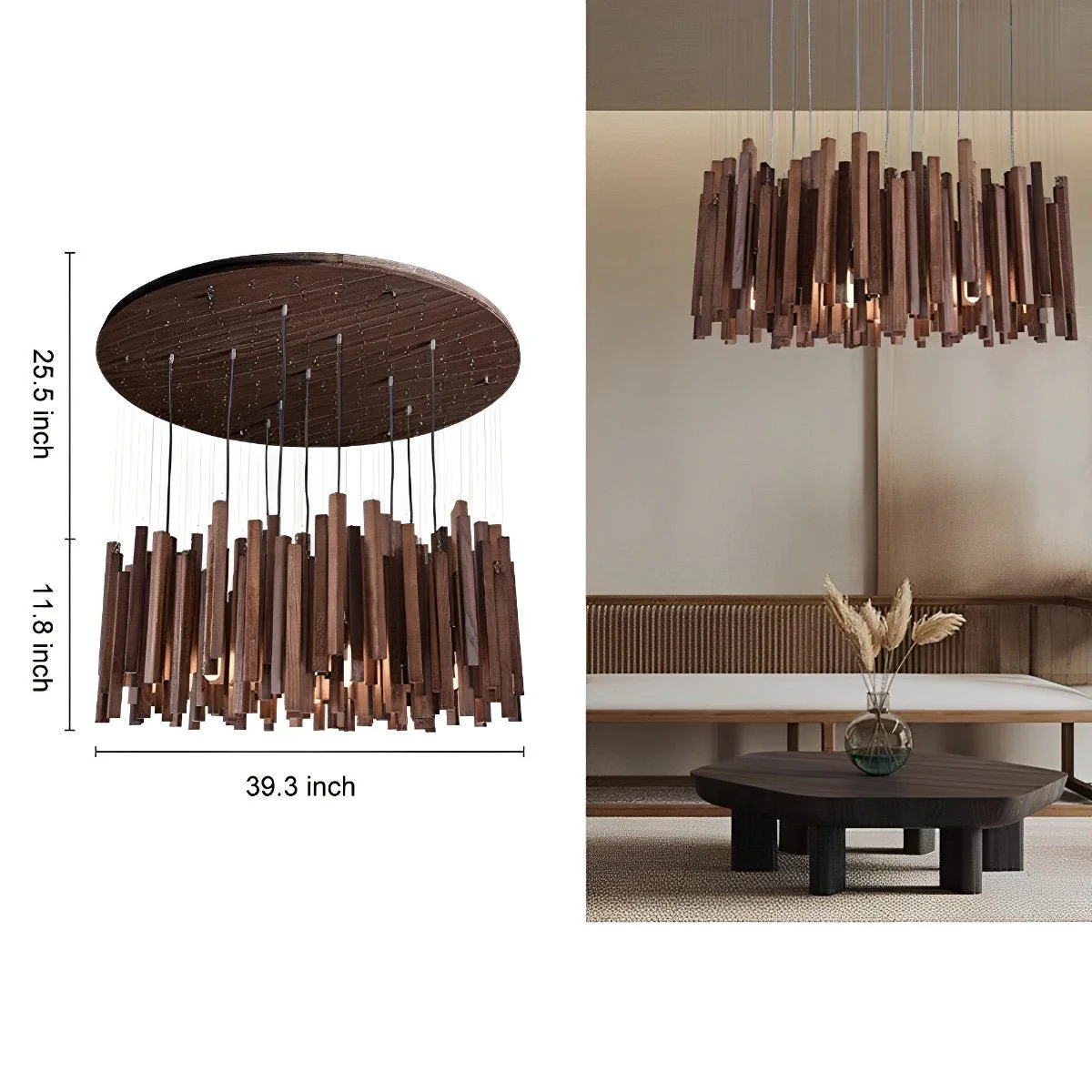 Flyachilles Modern Minimalist Wood Firewood Stick Chandelier Light - Image 17