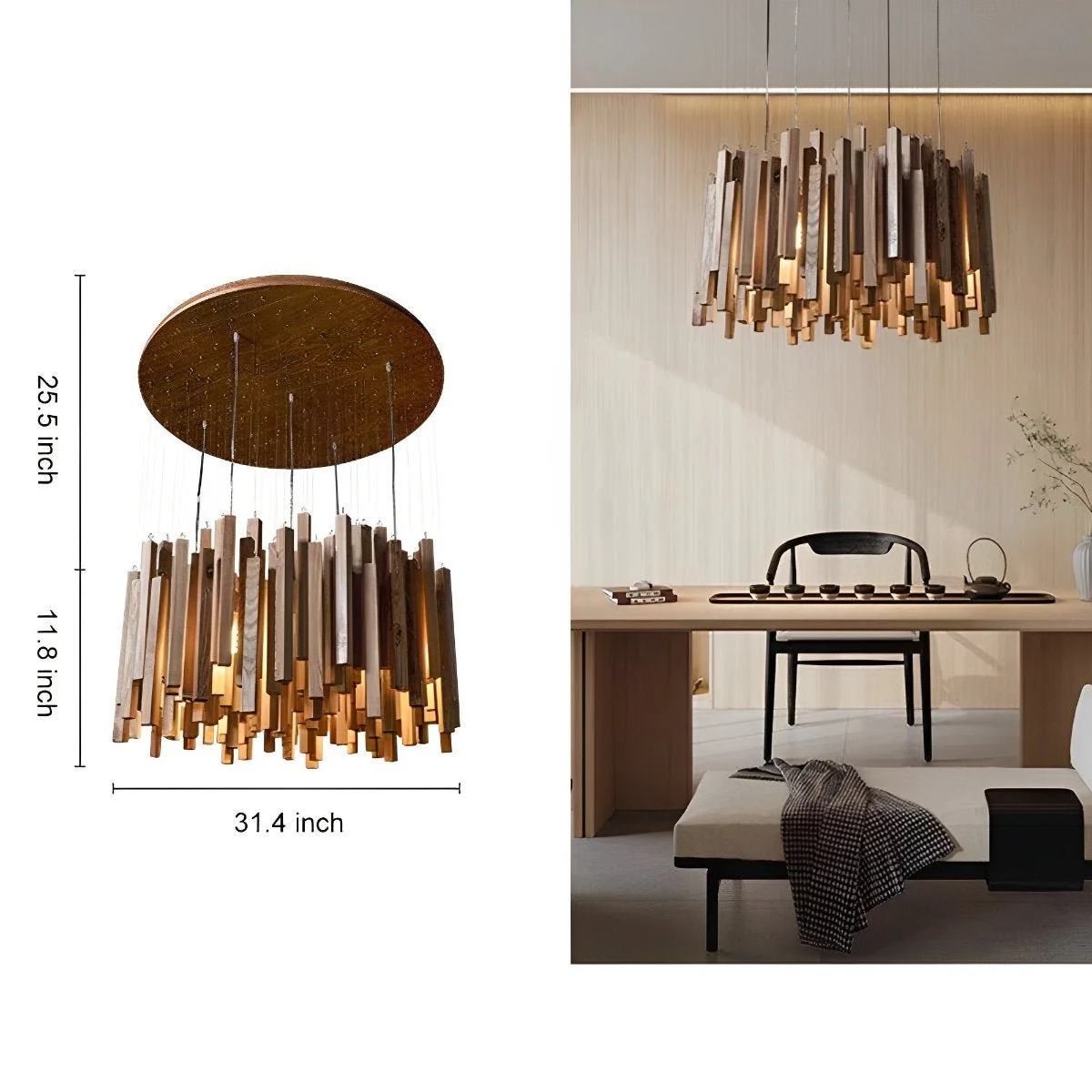Flyachilles Modern Minimalist Wood Firewood Stick Chandelier Light - Image 18