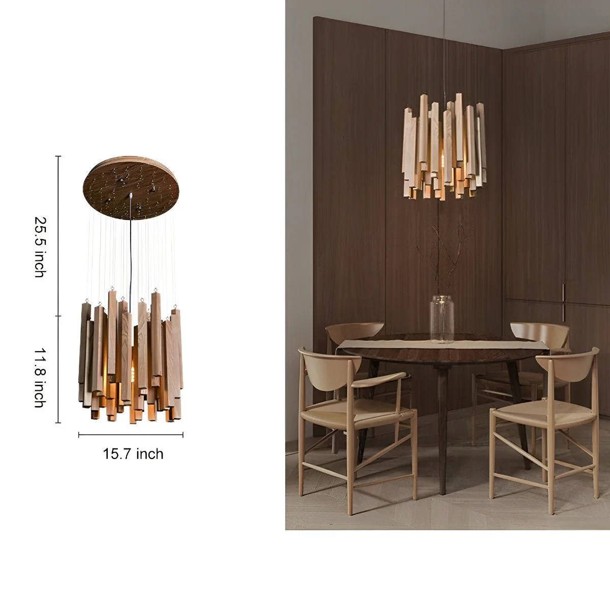 Flyachilles Modern Minimalist Wood Firewood Stick Chandelier Light - Image 19