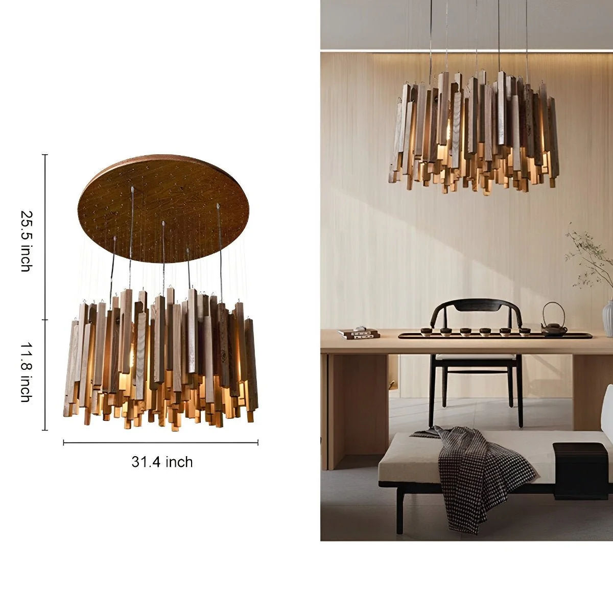 Flyachilles Modern Minimalist Wood Firewood Stick Chandelier Light - Image 21