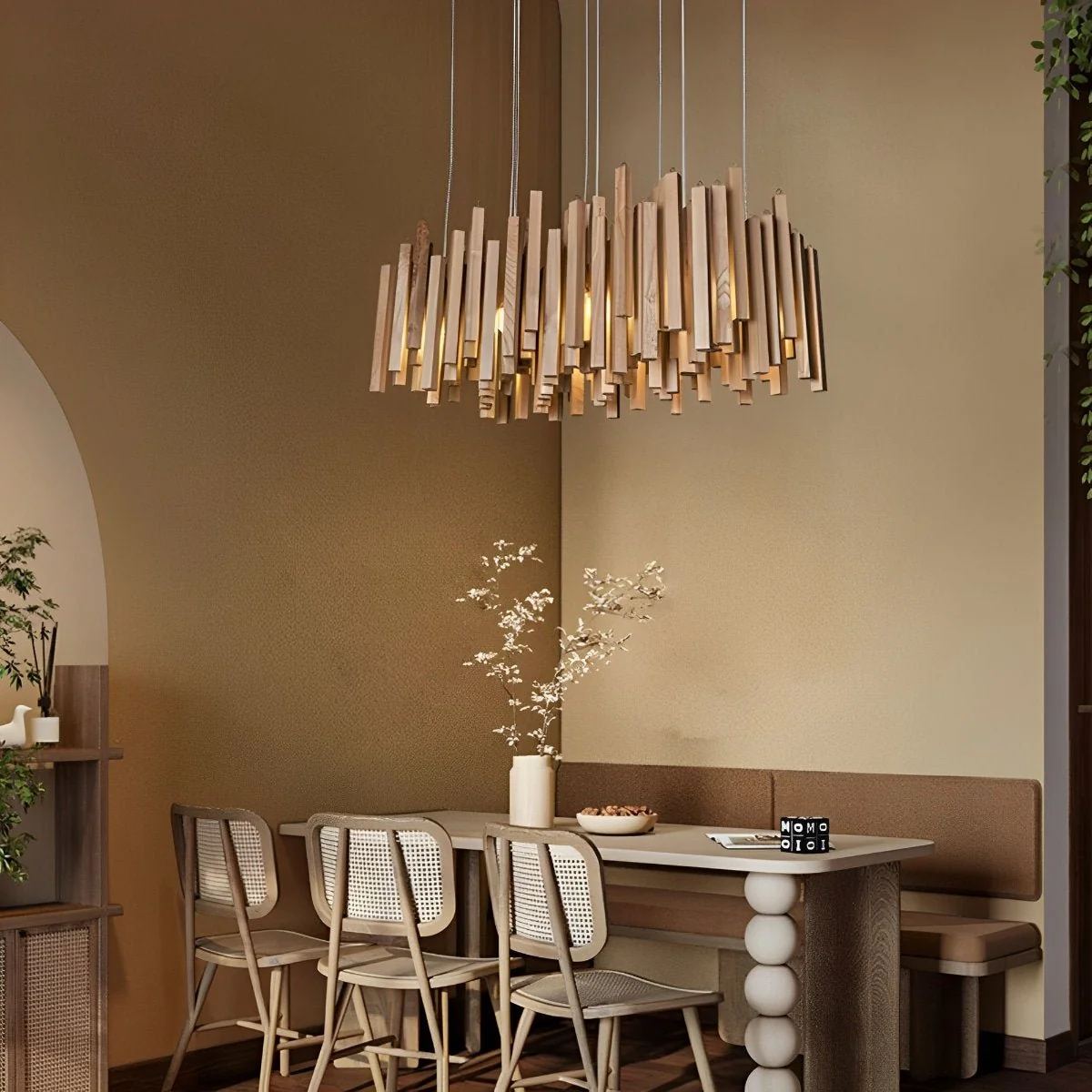 Flyachilles Modern Minimalist Wood Firewood Stick Chandelier Light - Image 3