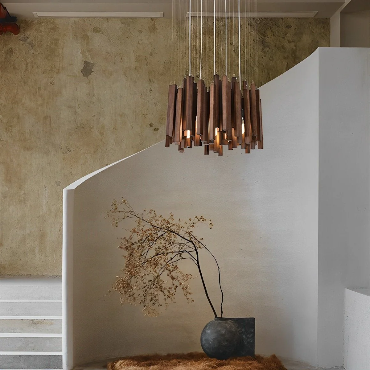 Flyachilles Modern Minimalist Wood Firewood Stick Chandelier Light - Image 5
