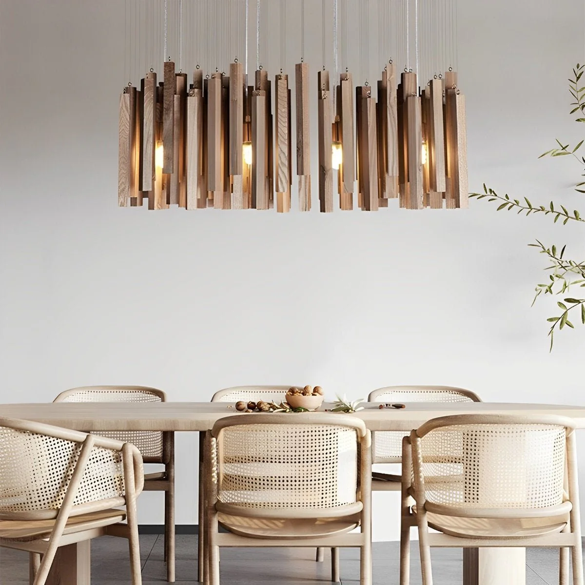 Flyachilles Modern Minimalist Wood Firewood Stick Chandelier Light - Image 6