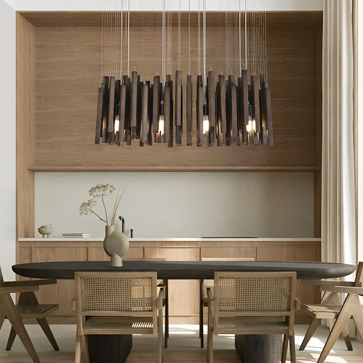 Flyachilles Modern Minimalist Wood Firewood Stick Chandelier Light - Image 7