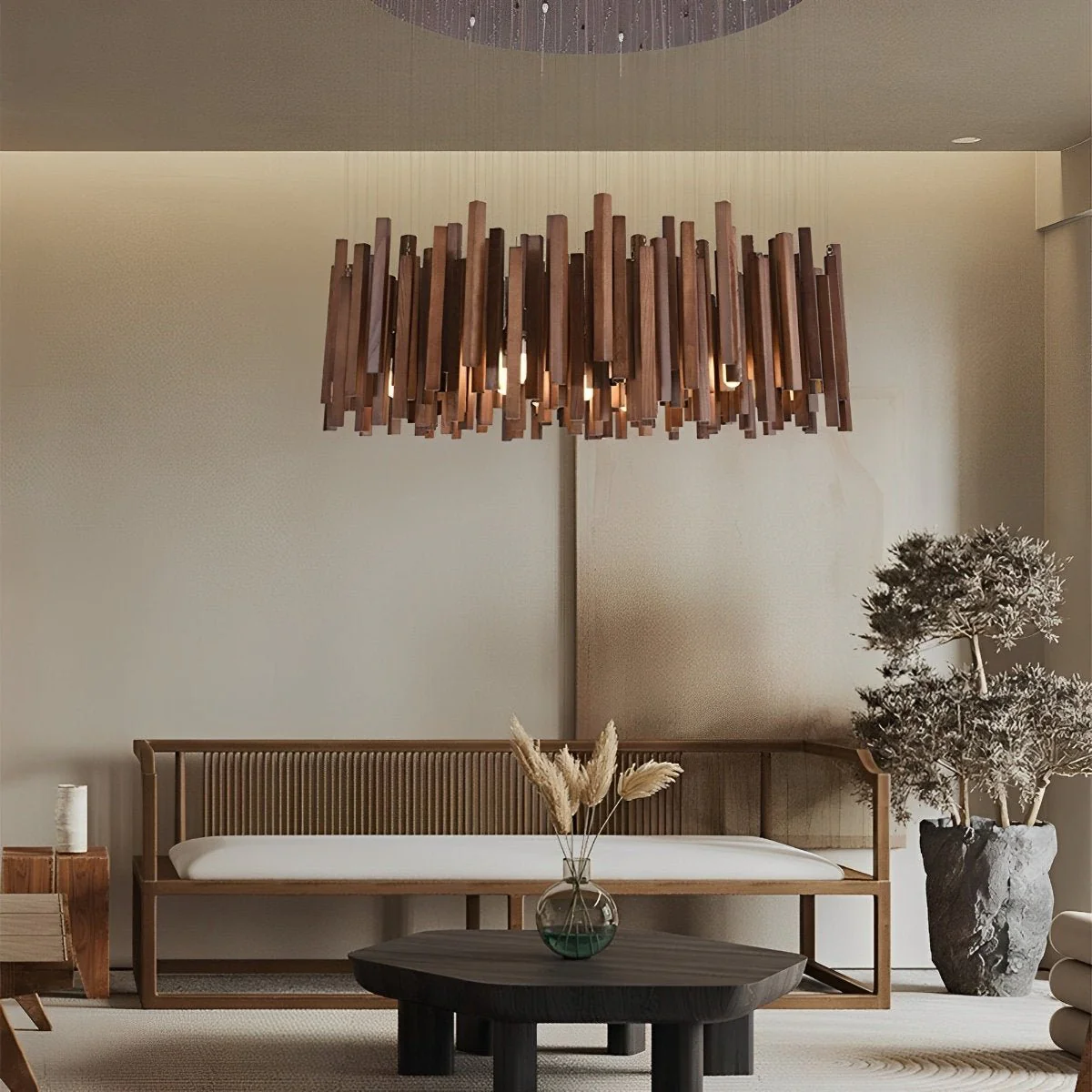 Flyachilles Modern Minimalist Wood Firewood Stick Chandelier Light - Image 8