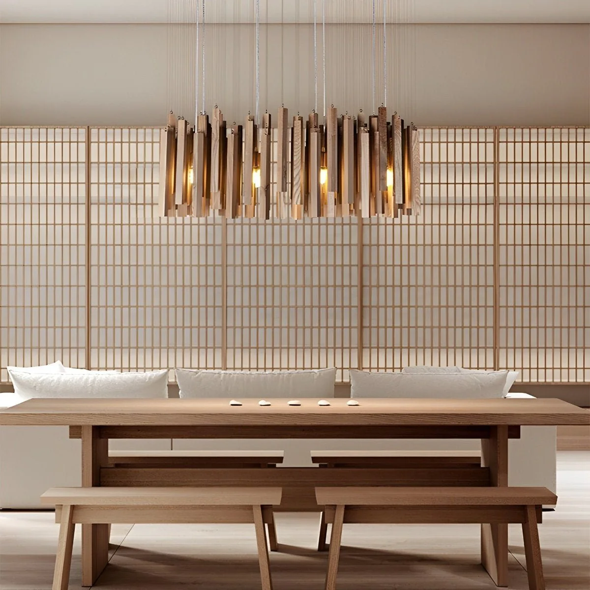 Flyachilles Modern Minimalist Wood Firewood Stick Chandelier Light - Image 9