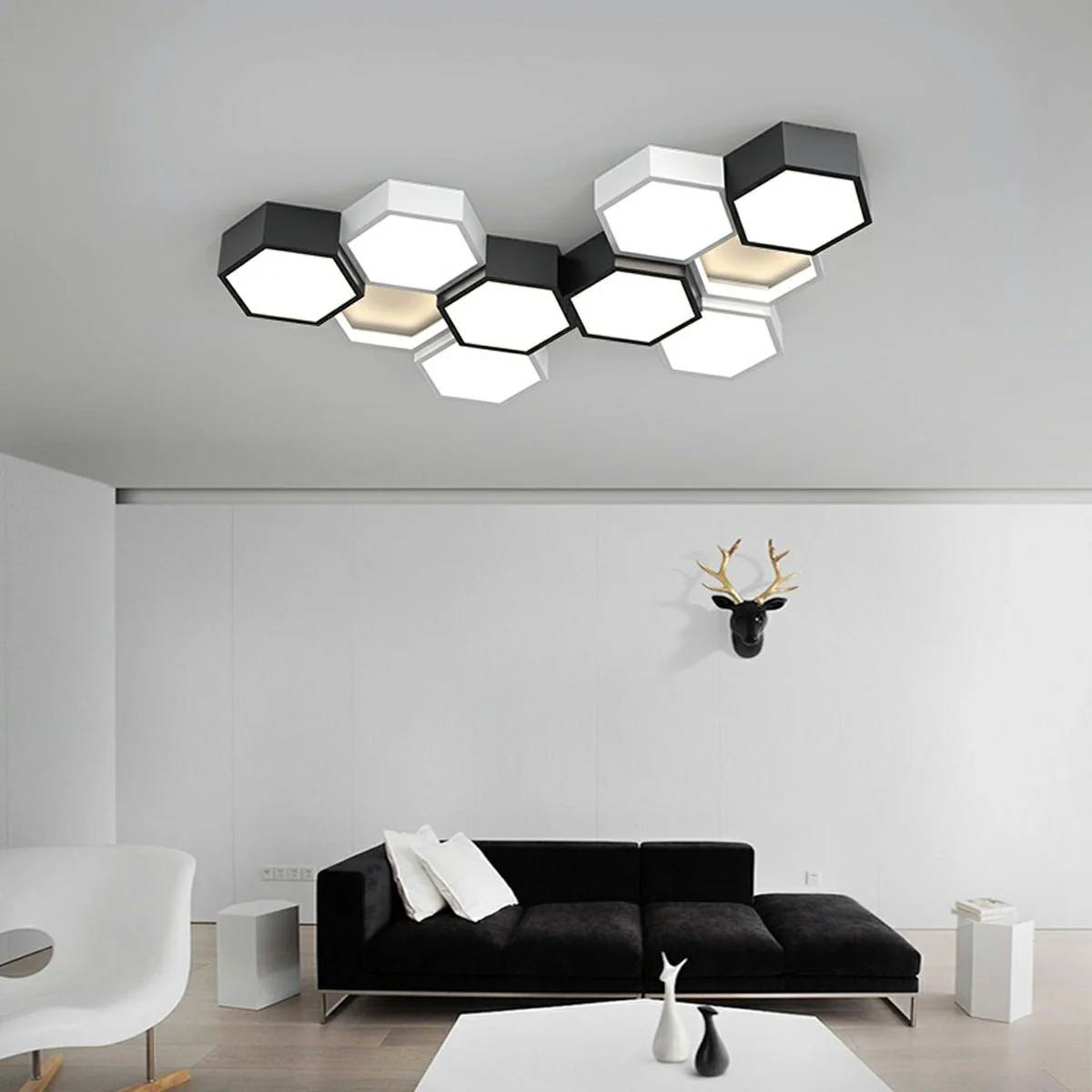 Modern Minimalist Geometric Hexagon LED Indoor Ceiling Light - Image 3
