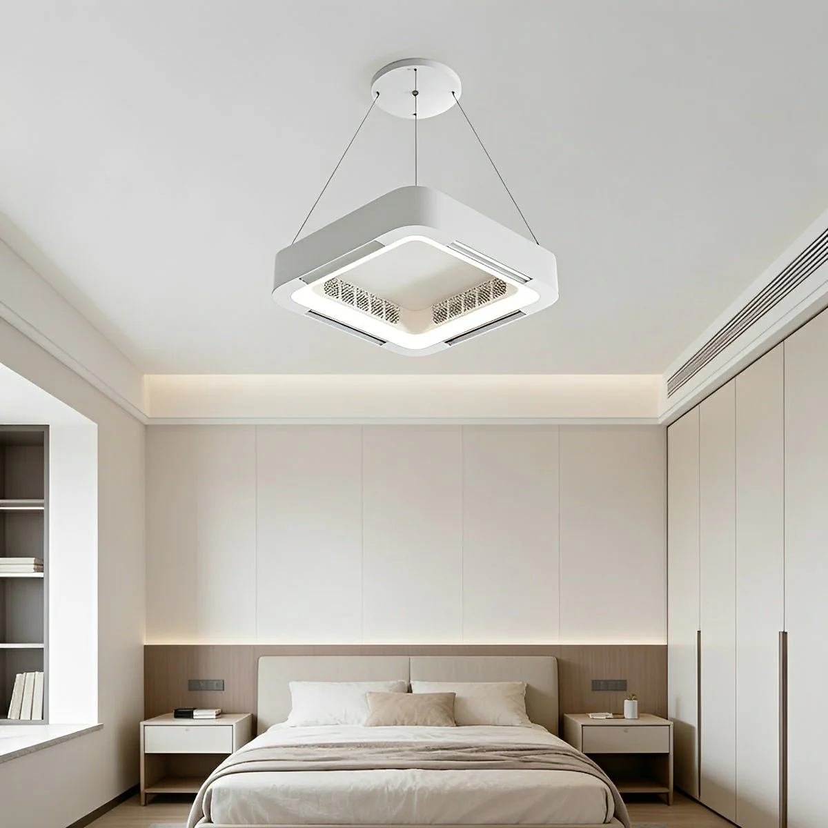 Modern Minimalist Square Mainless Lighting LED Indoor Pendant Fan Lights - Image 3