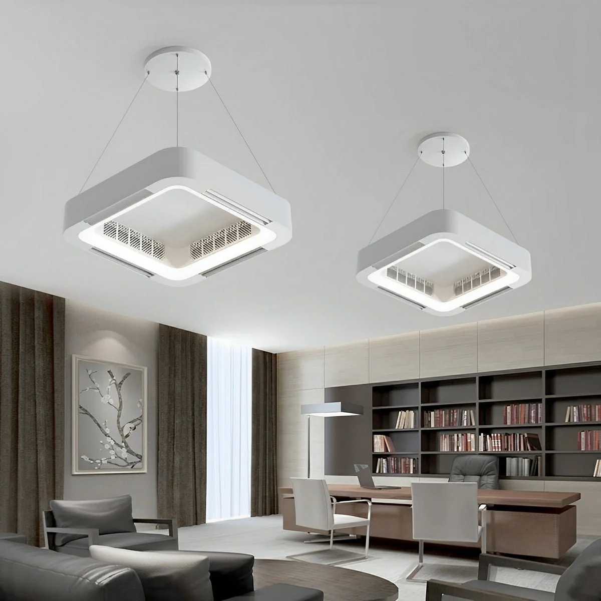 Modern Minimalist Square Mainless Lighting LED Indoor Pendant Fan Lights - Image 4