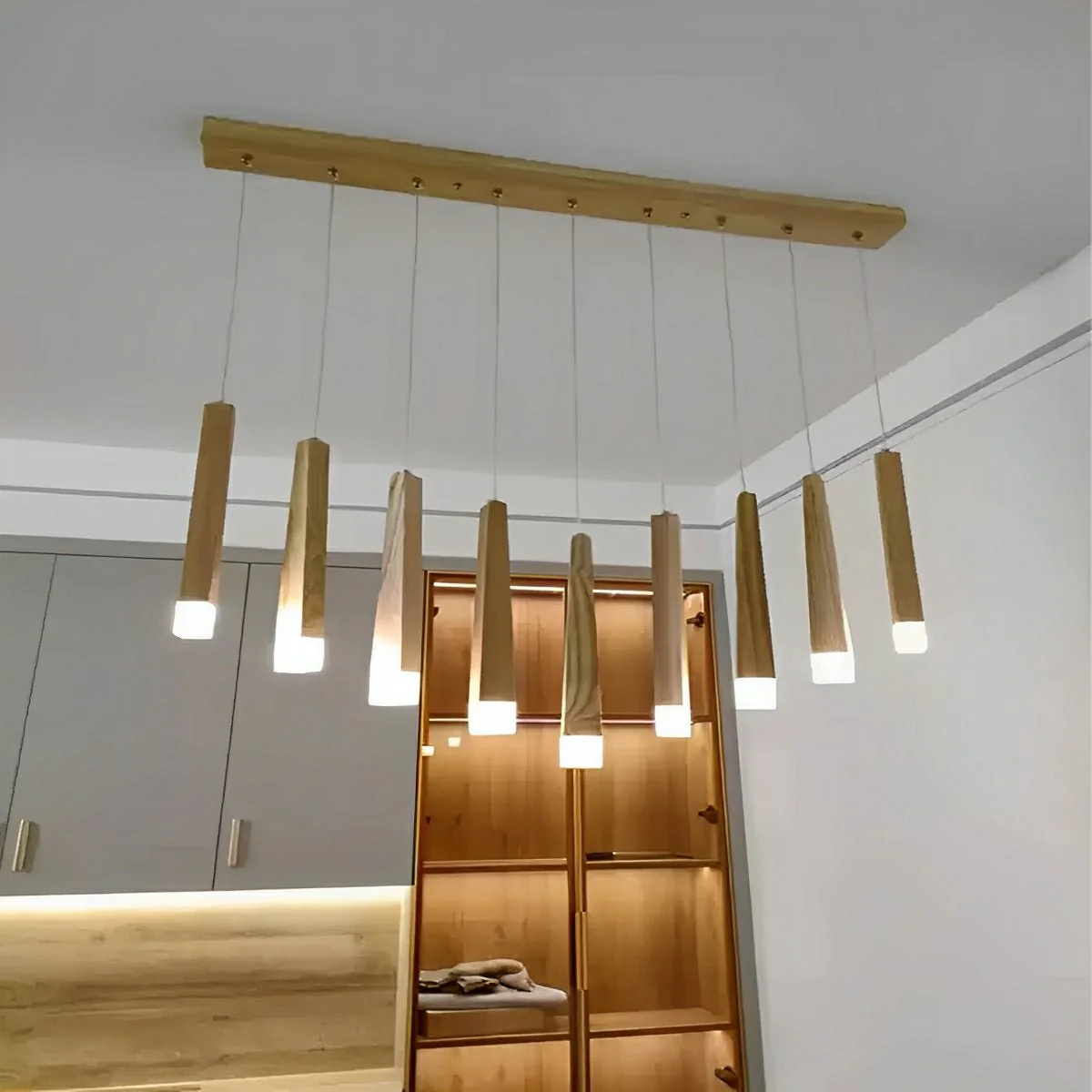 Modern Minimalist Wood Art Firewood Stick Pendant Lights - Image 2