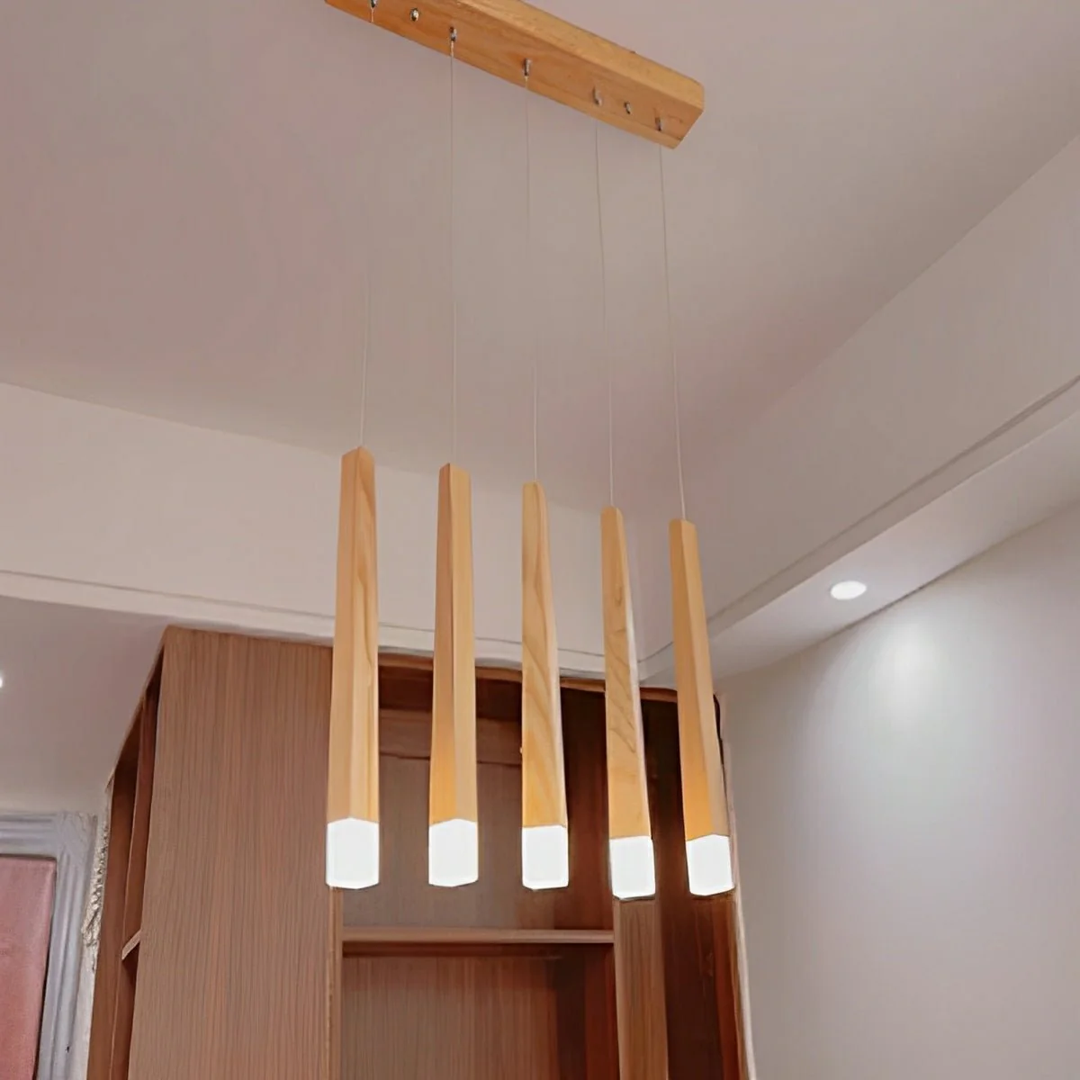 Modern Minimalist Wood Art Firewood Stick Pendant Lights - Image 3