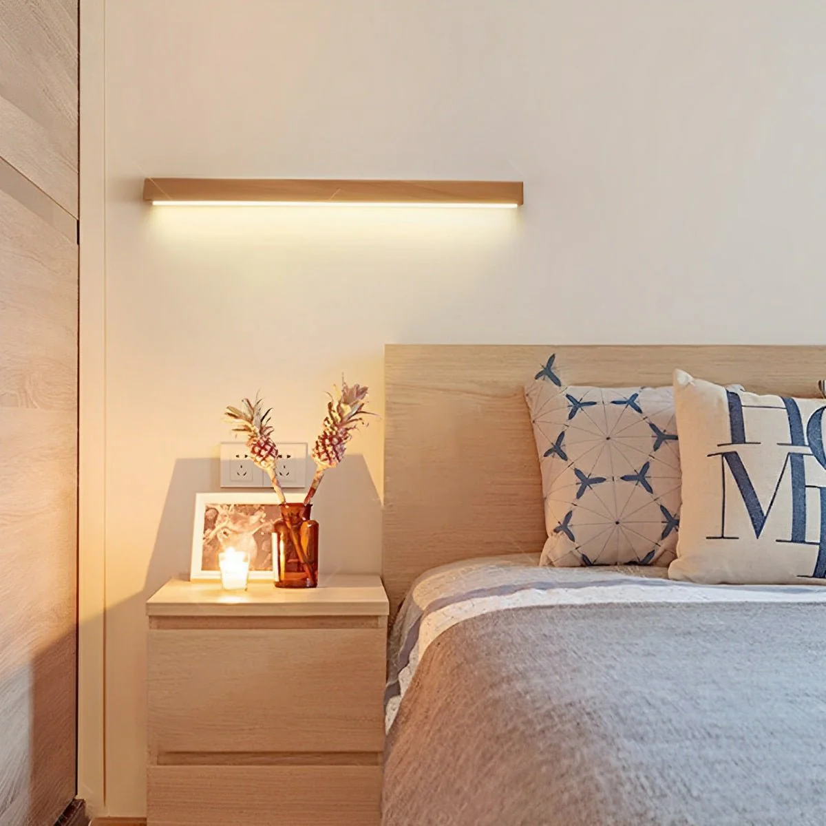 Modern Minimalist Wood Down LED Long Strip Indoor Wall Sconce - Image 2