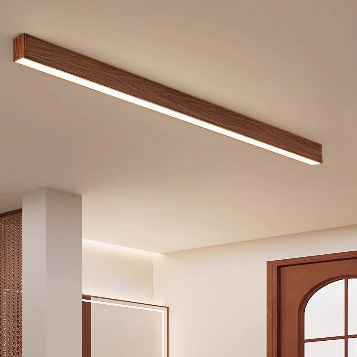 Modern Minimalist Wood Grain LED Long Strip Ceiling Light