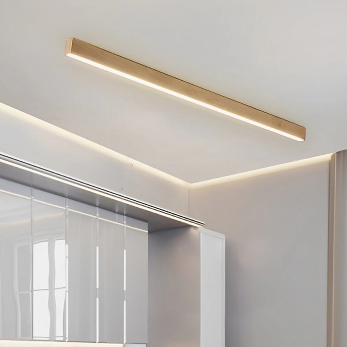 Modern Minimalist Wood Grain LED Long Strip Ceiling Light - Image 2