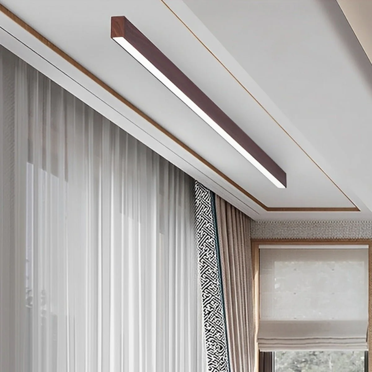 Modern Minimalist Wood Grain LED Long Strip Ceiling Light - Image 3